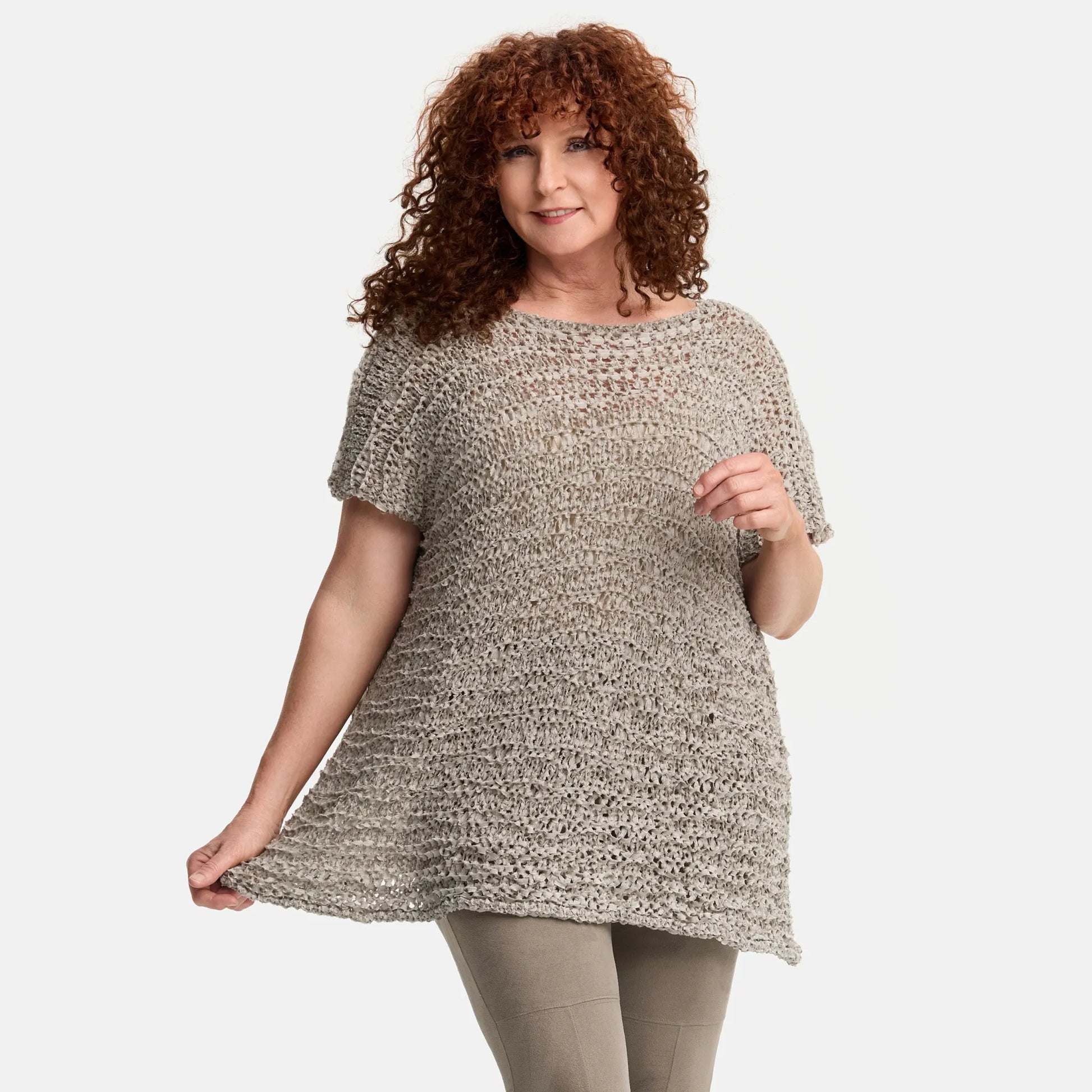 Amandine Pullover in kastiger Form, aus Baumwolle, A2810, Sand, Schick, Modern, Bequem