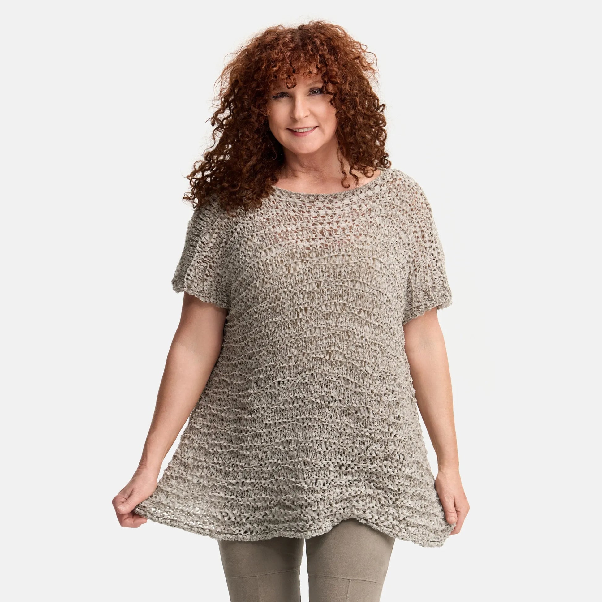 Amandine Pullover in kastiger Form, aus Baumwolle, A2810, Sand, Schick, Modern, Bequem