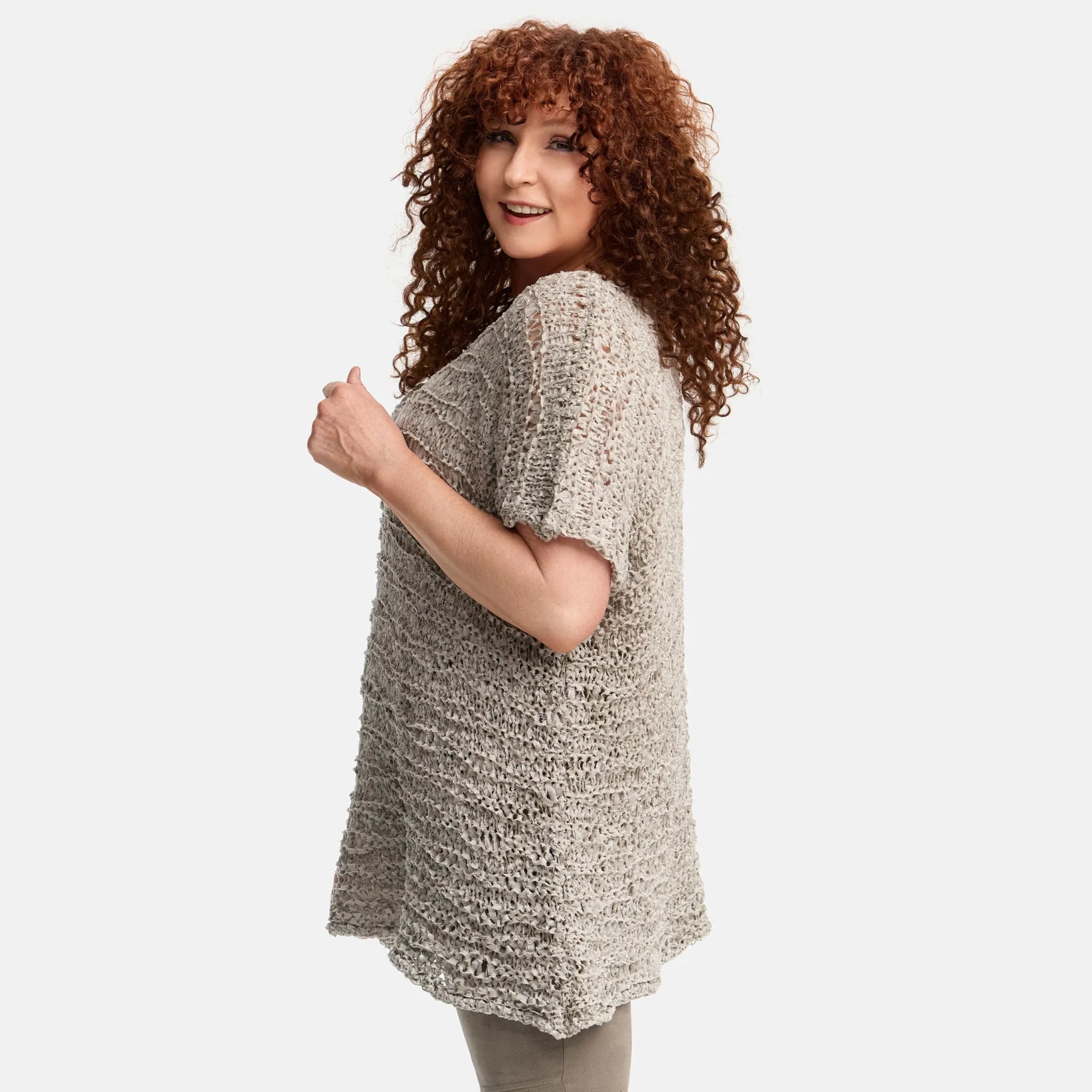 Amandine Pullover in kastiger Form, aus Baumwolle, A2810, Sand, Schick, Modern, Bequem