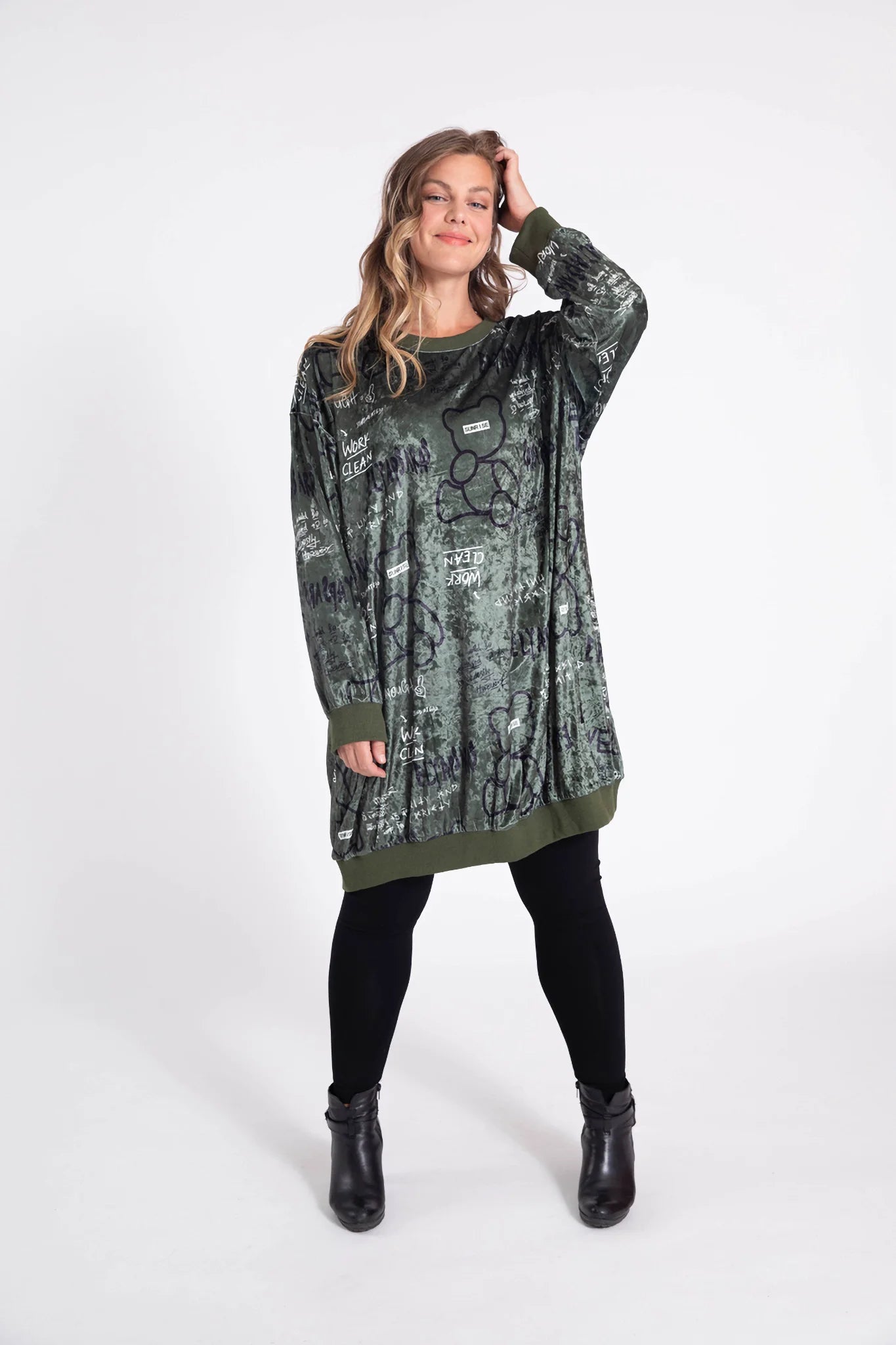 Pomme Rouge Kleid in gerader Form, aus Polyester, C6517, Olive, Buchstaben, Schick