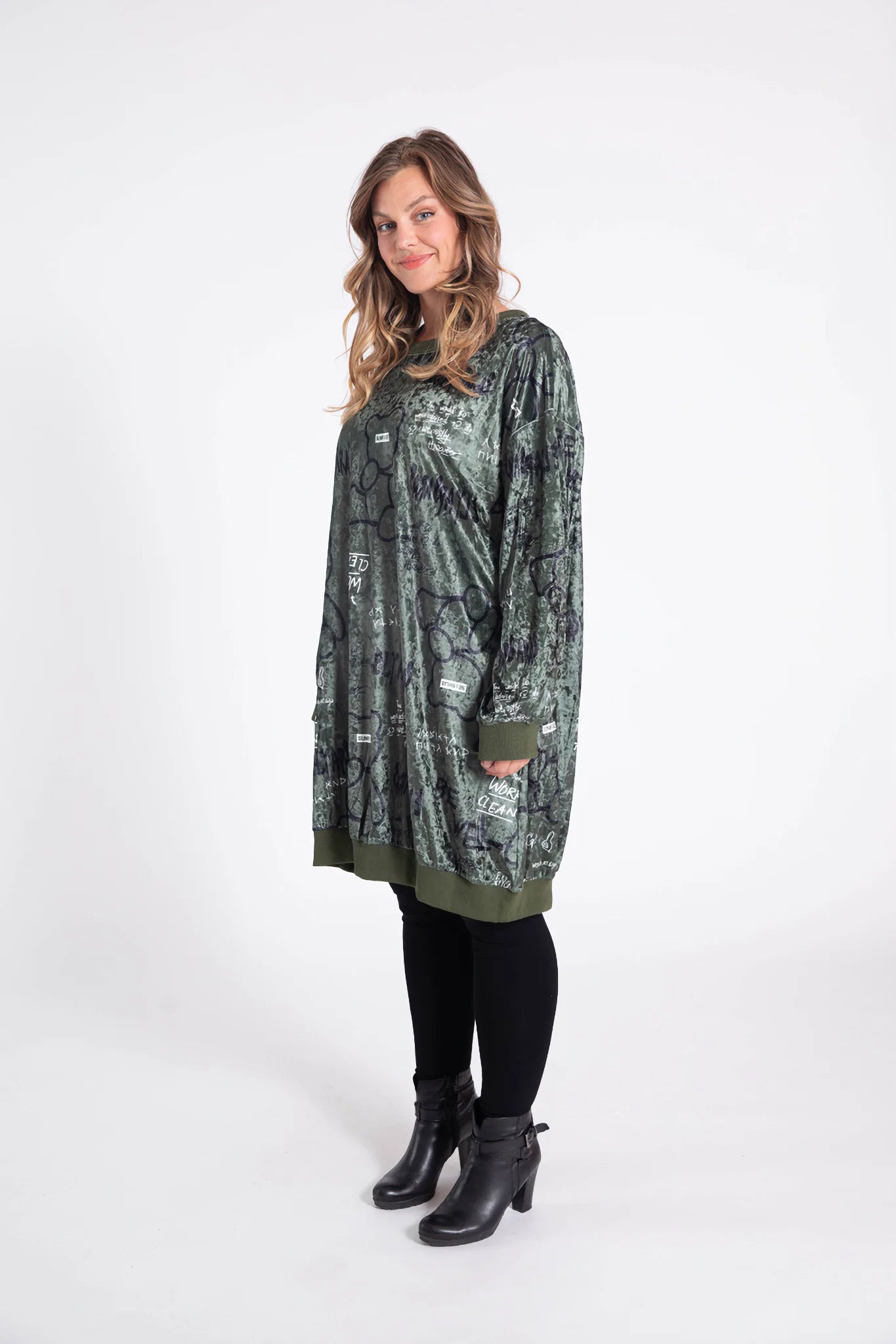 Pomme Rouge Kleid in gerader Form, aus Polyester, C6517, Olive, Buchstaben, Schick