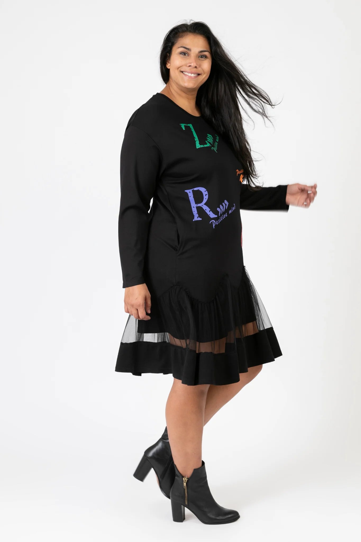 Pomme Rouge Kleid in gerader Form, aus Viskose, C6630, Schwarz-Multi, Muster, Schick