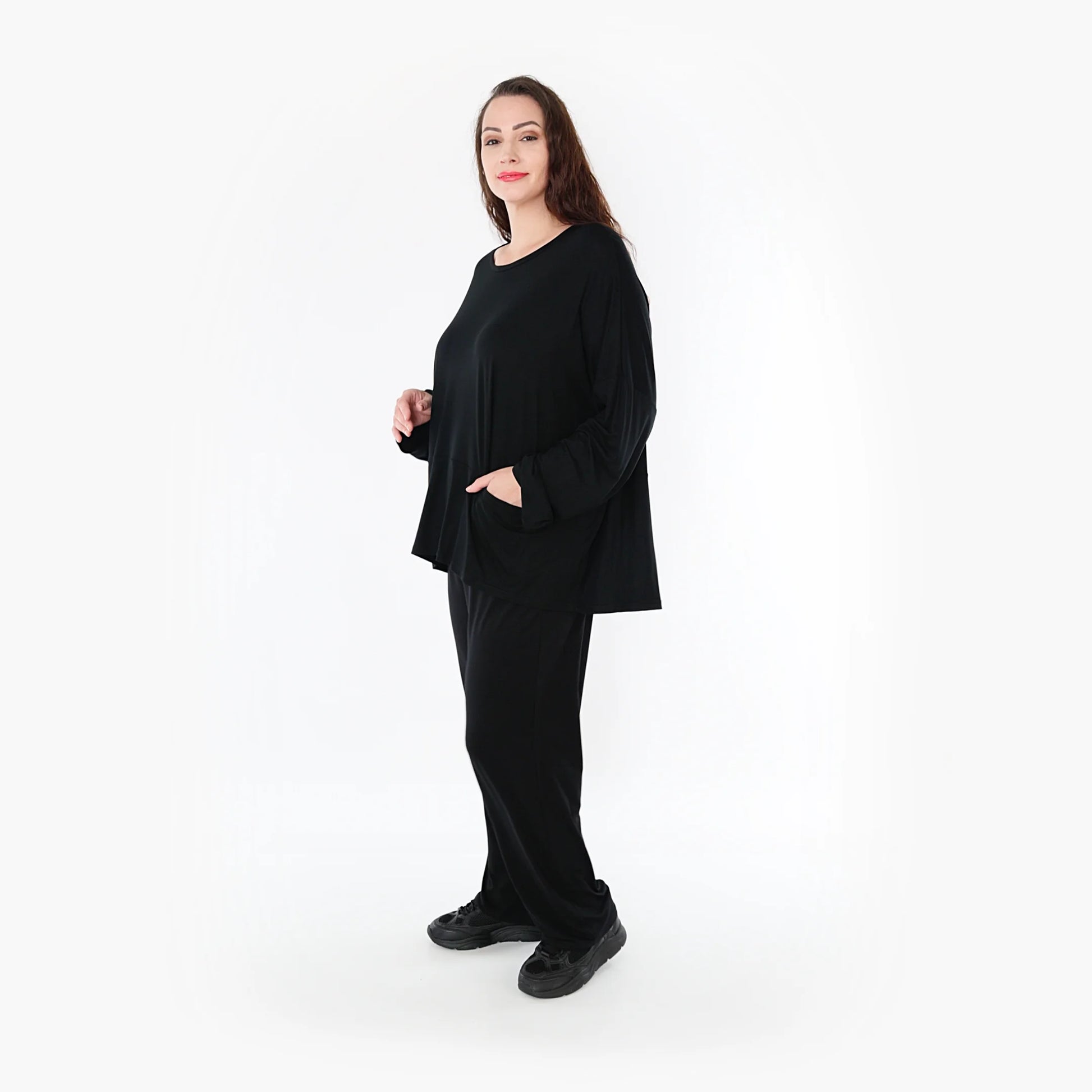 AKH Fashion Bigshirt in kastiger Form, aus Viskose, 1233.6888L, Schwarz, Schick, Modern