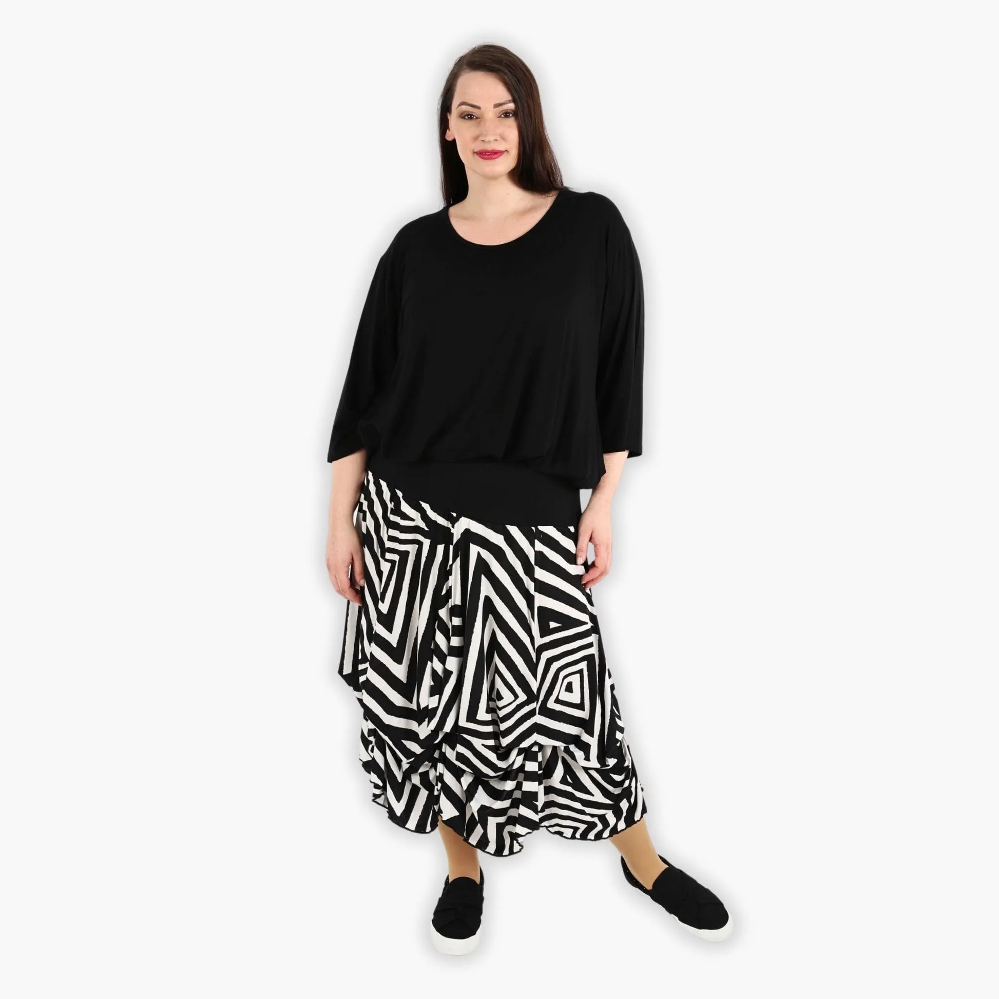 Ballonrock von AKH Fashion aus Viskose, 1292.07559, Schwarz-Ecru, Aztec, Schick, Modern
