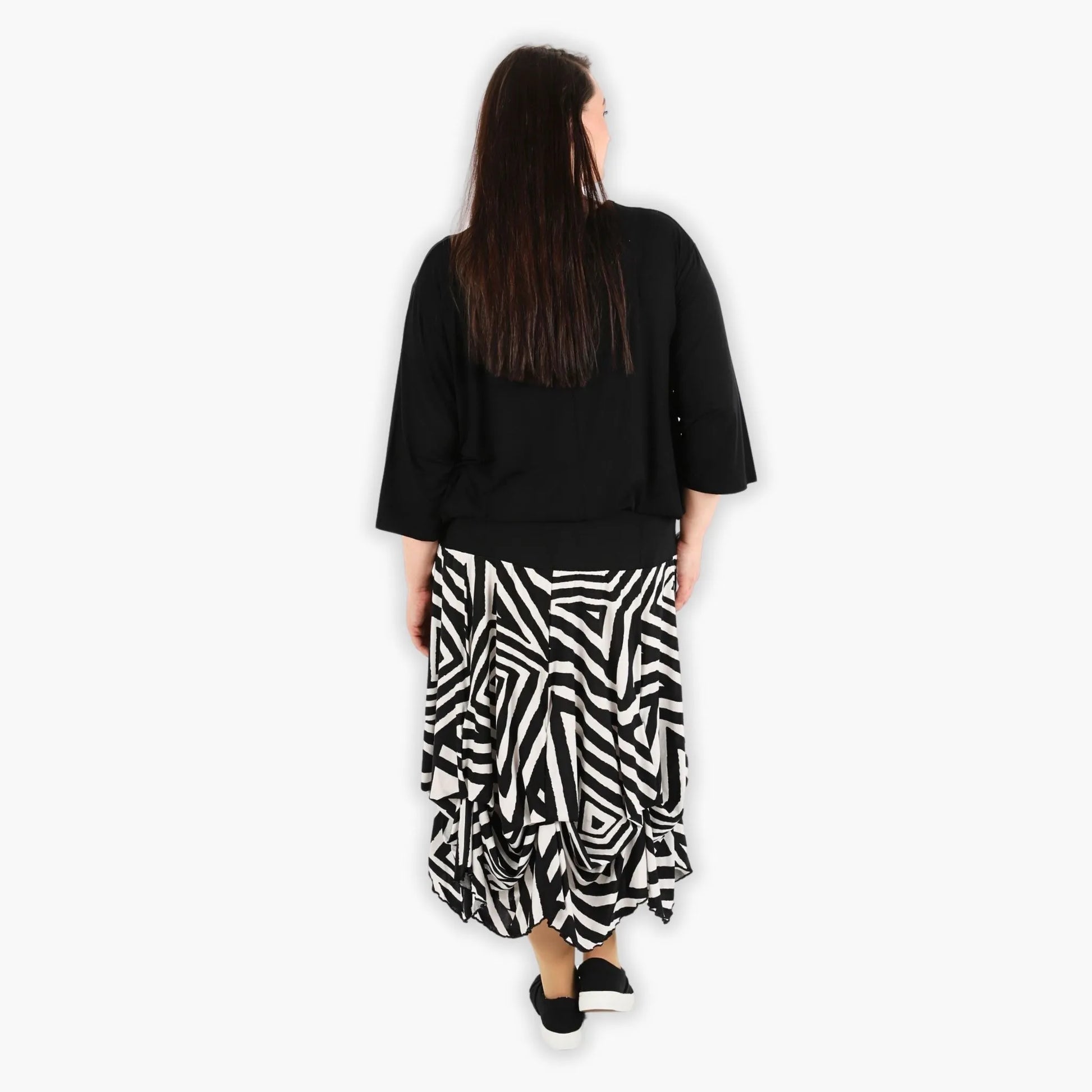Ballonrock von AKH Fashion aus Viskose, 1292.07559, Schwarz-Ecru, Aztec, Schick, Modern