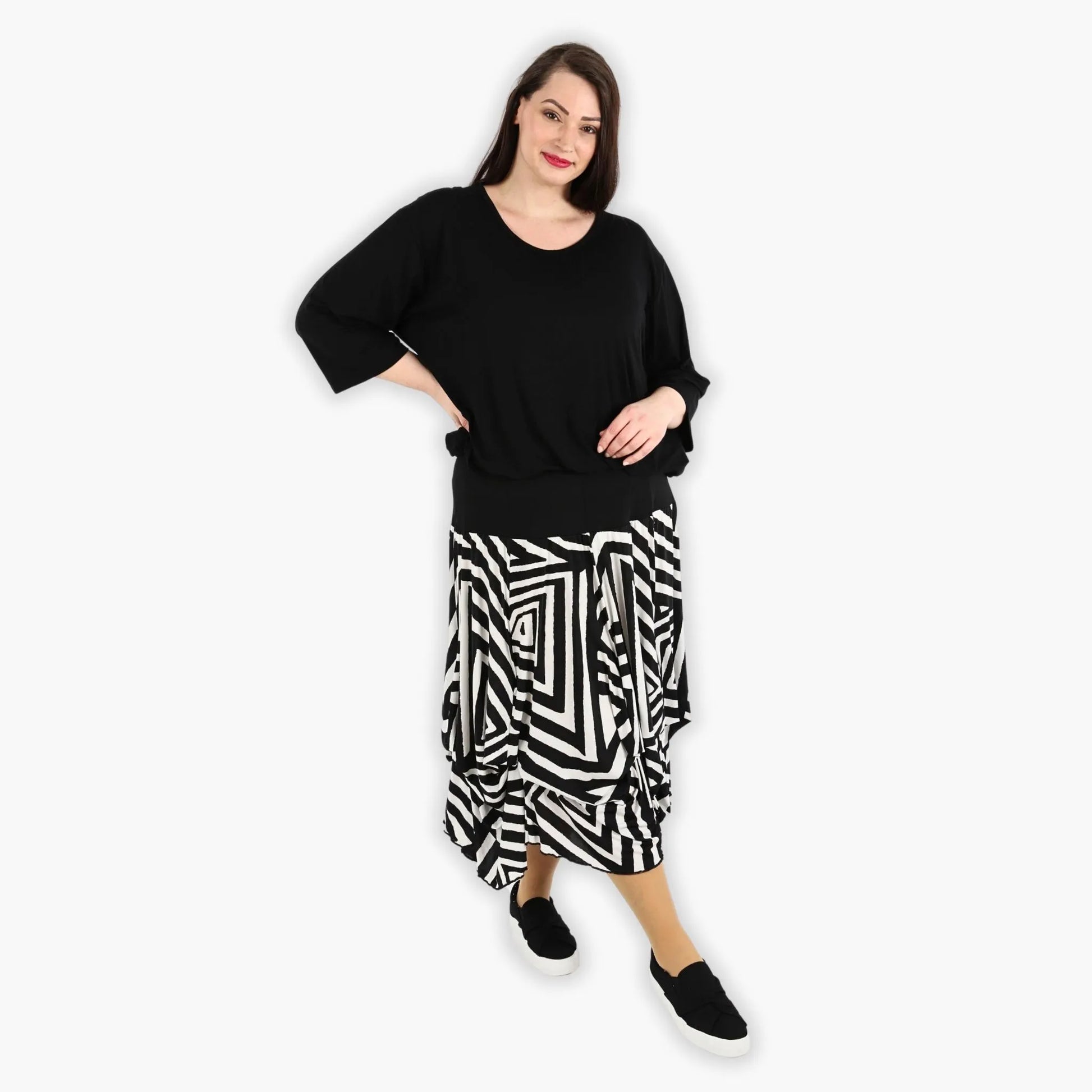 Ballonrock von AKH Fashion aus Viskose, 1292.07559, Schwarz-Ecru, Aztec, Schick, Modern