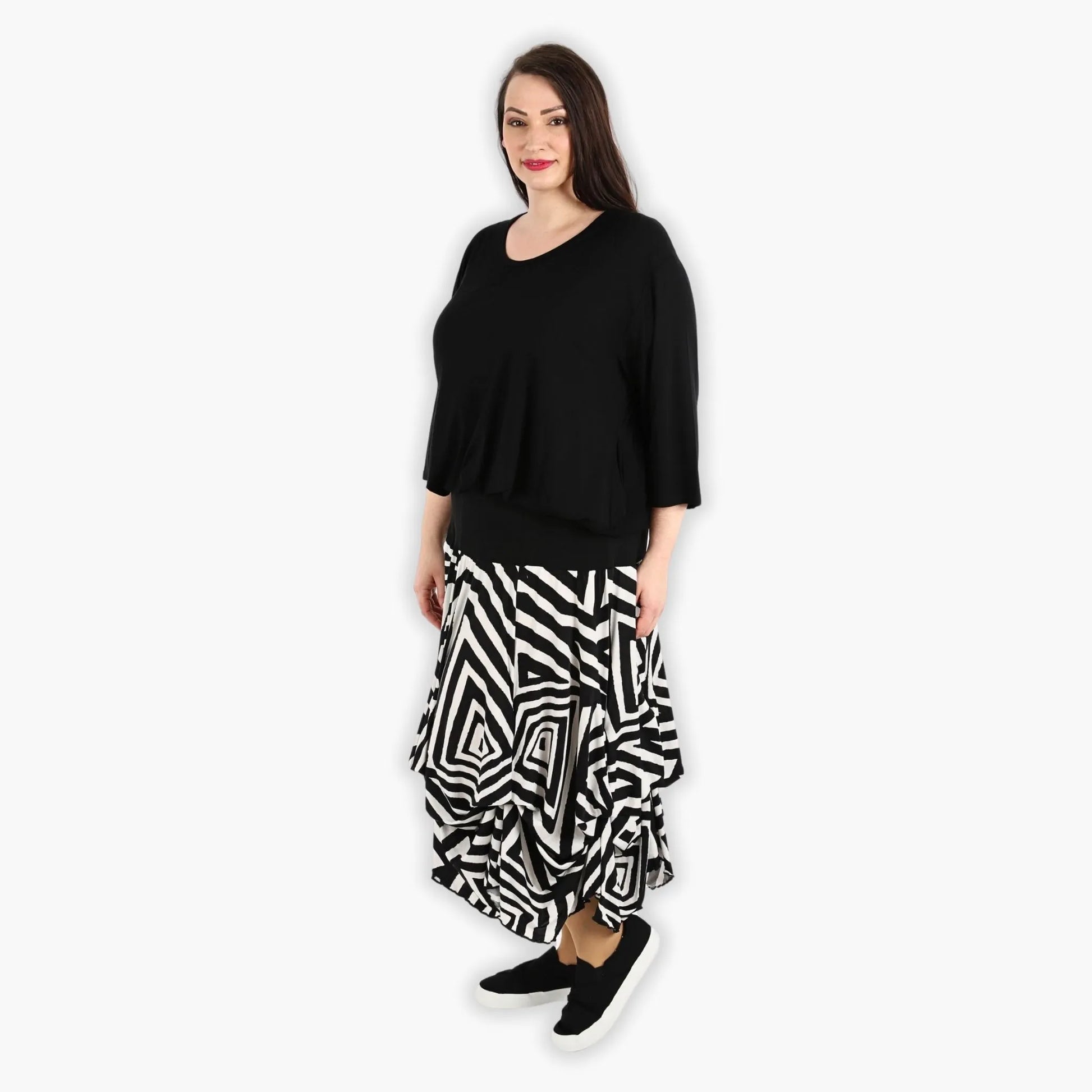 Ballonrock von AKH Fashion aus Viskose, 1292.07559, Schwarz-Ecru, Aztec, Schick, Modern