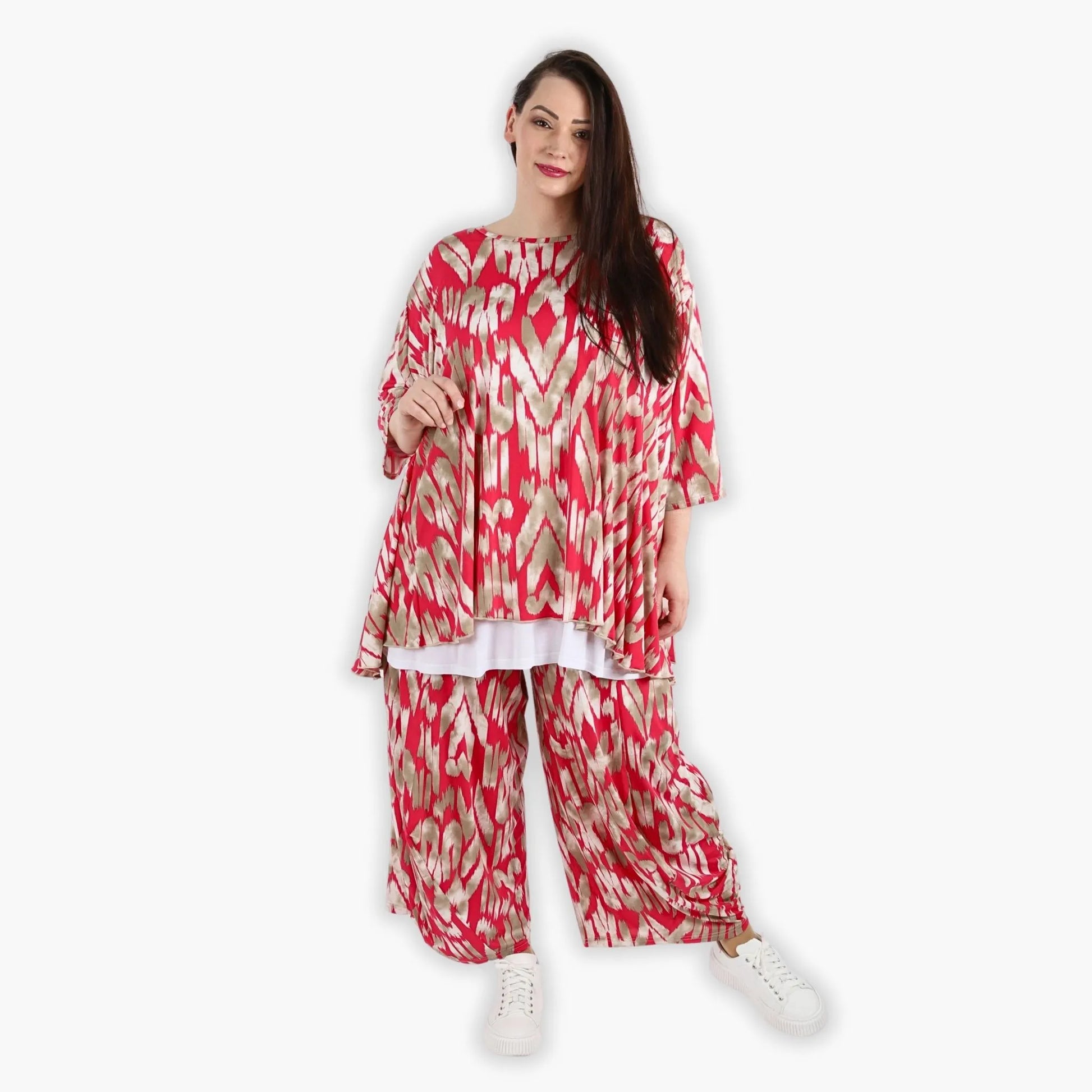 A-Form Bigshirt von AKH Fashion aus Viskose, 1296.00593, Fuchsia-Beige, Grafik, Schick