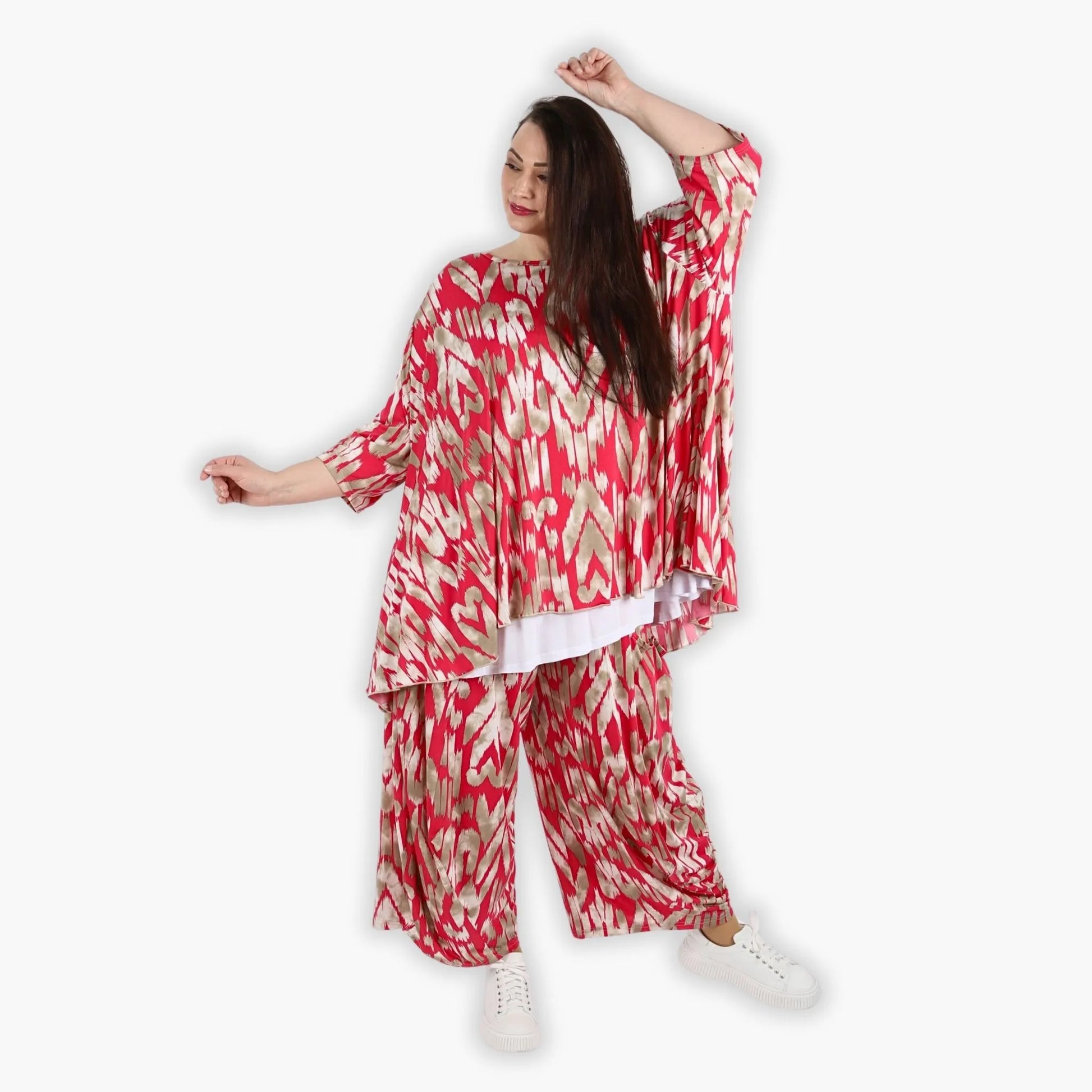 A-Form Bigshirt von AKH Fashion aus Viskose, 1296.00593, Fuchsia-Beige, Grafik, Schick