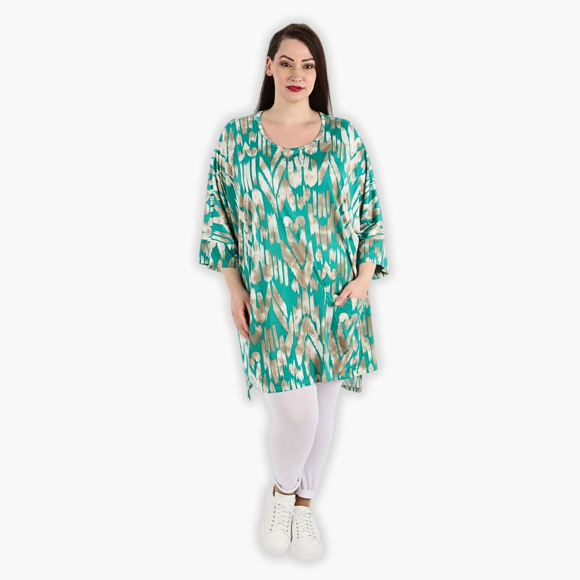 AKH Fashion Bigshirt in gerader Form, aus Viskose, 1296.06925, Mint-Beige, Grafik, Schick