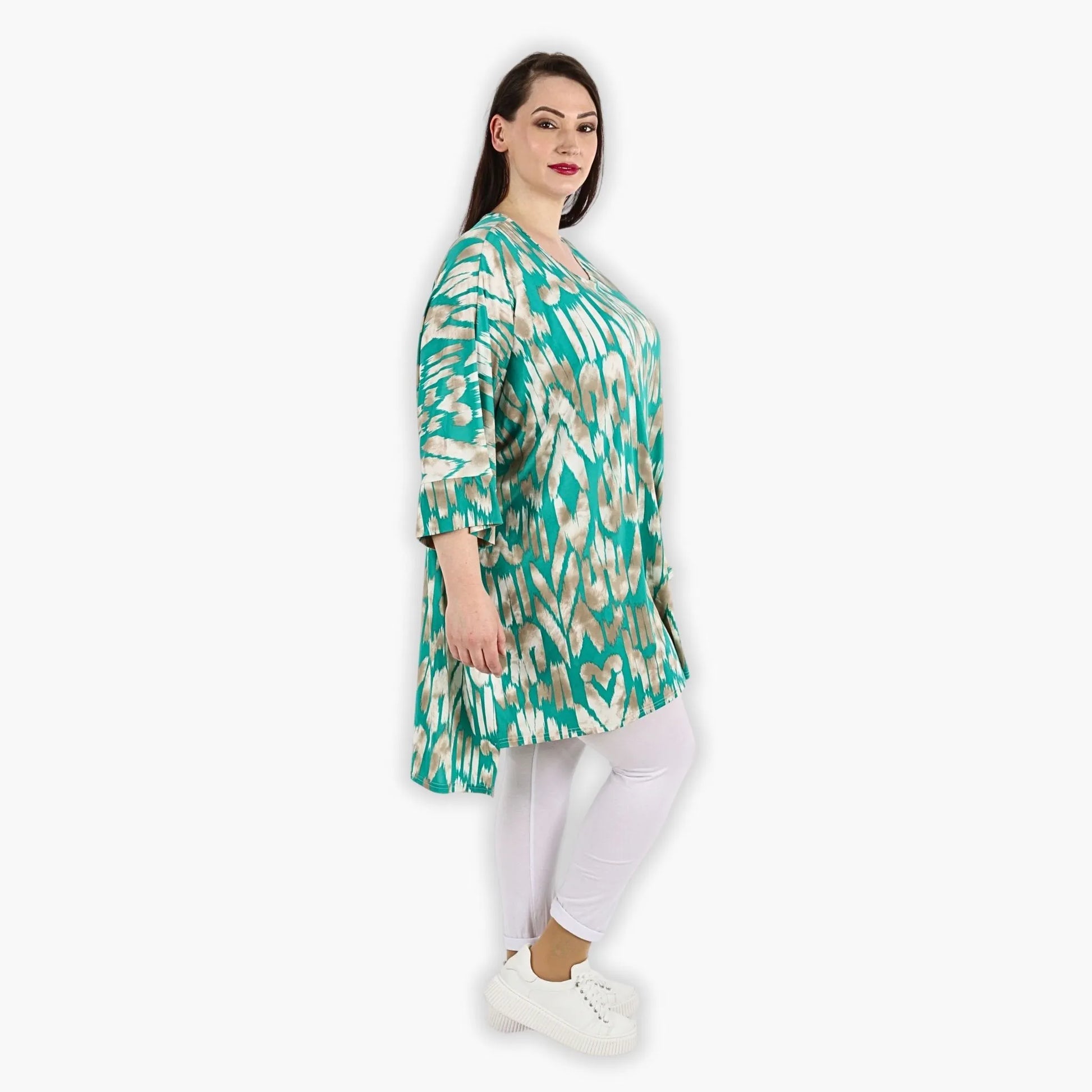 AKH Fashion Bigshirt in gerader Form, aus Viskose, 1296.06925, Mint-Beige, Grafik, Schick