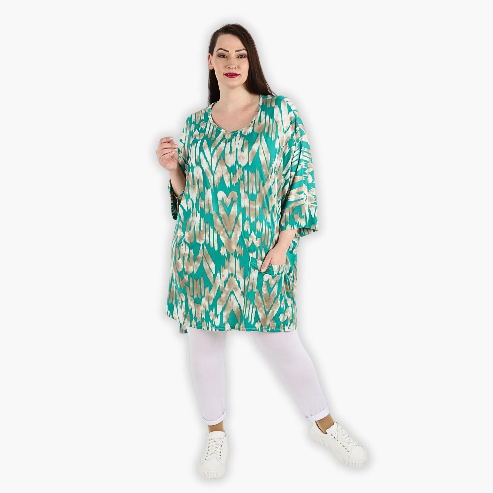 AKH Fashion Bigshirt in gerader Form, aus Viskose, 1296.06925, Mint-Beige, Grafik, Schick