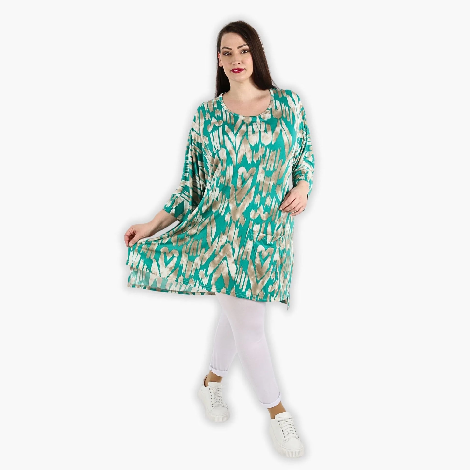 AKH Fashion Bigshirt in gerader Form, aus Viskose, 1296.06925, Mint-Beige, Grafik, Schick