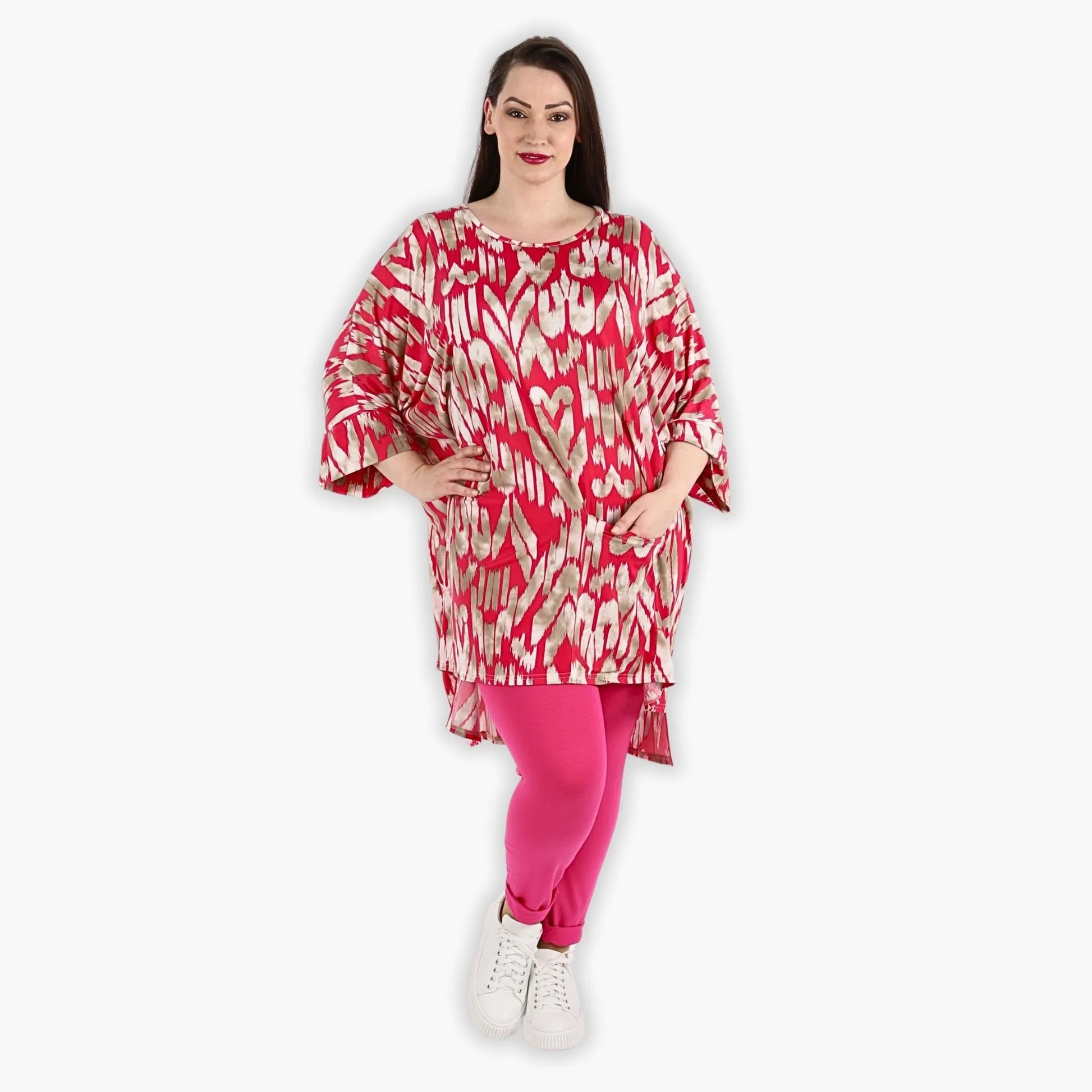 AKH Fashion Bigshirt in gerader Form, aus Viskose, 1296.06925, Fuchsia-Beige, Grafik, Schick