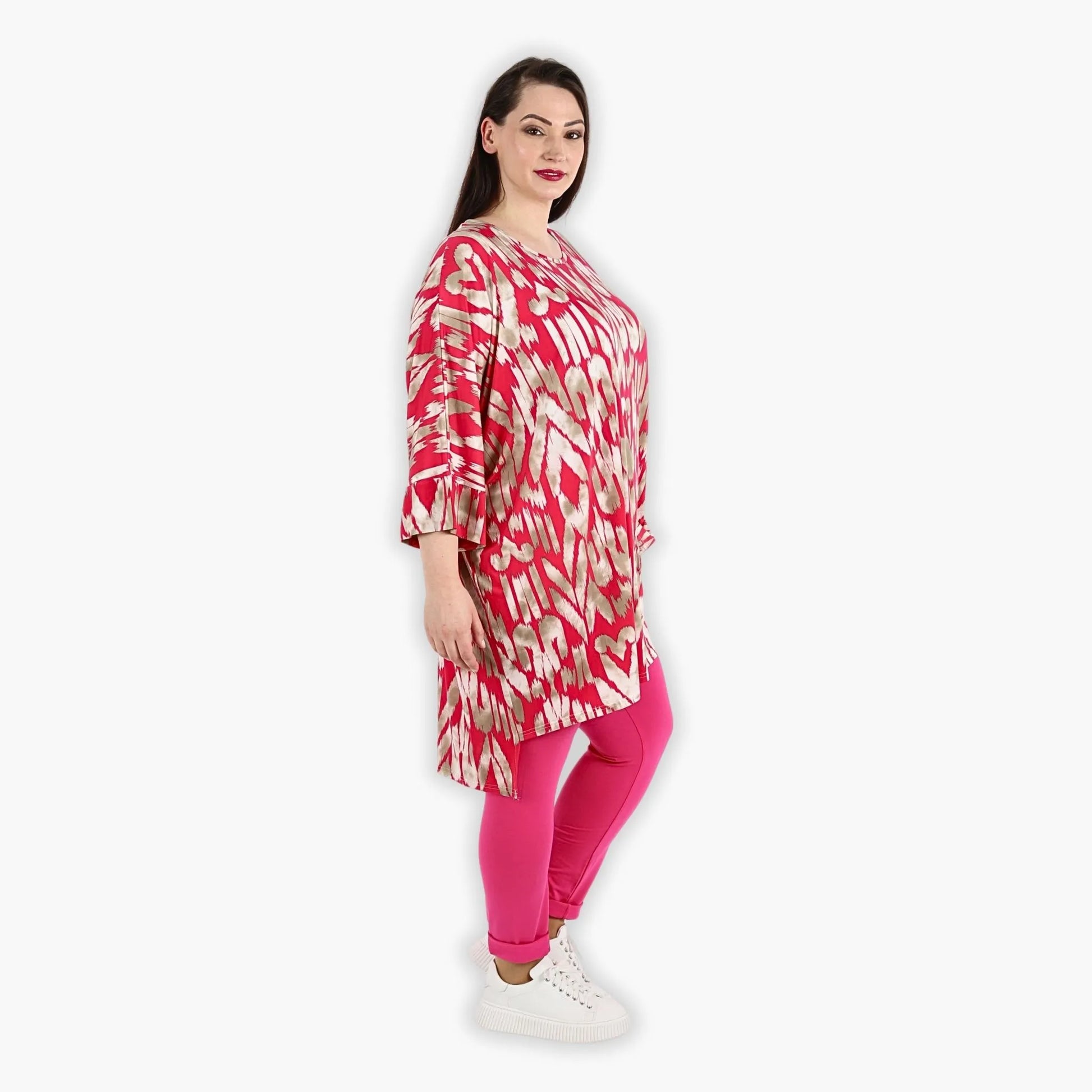 AKH Fashion Bigshirt in gerader Form, aus Viskose, 1296.06925, Fuchsia-Beige, Grafik, Schick