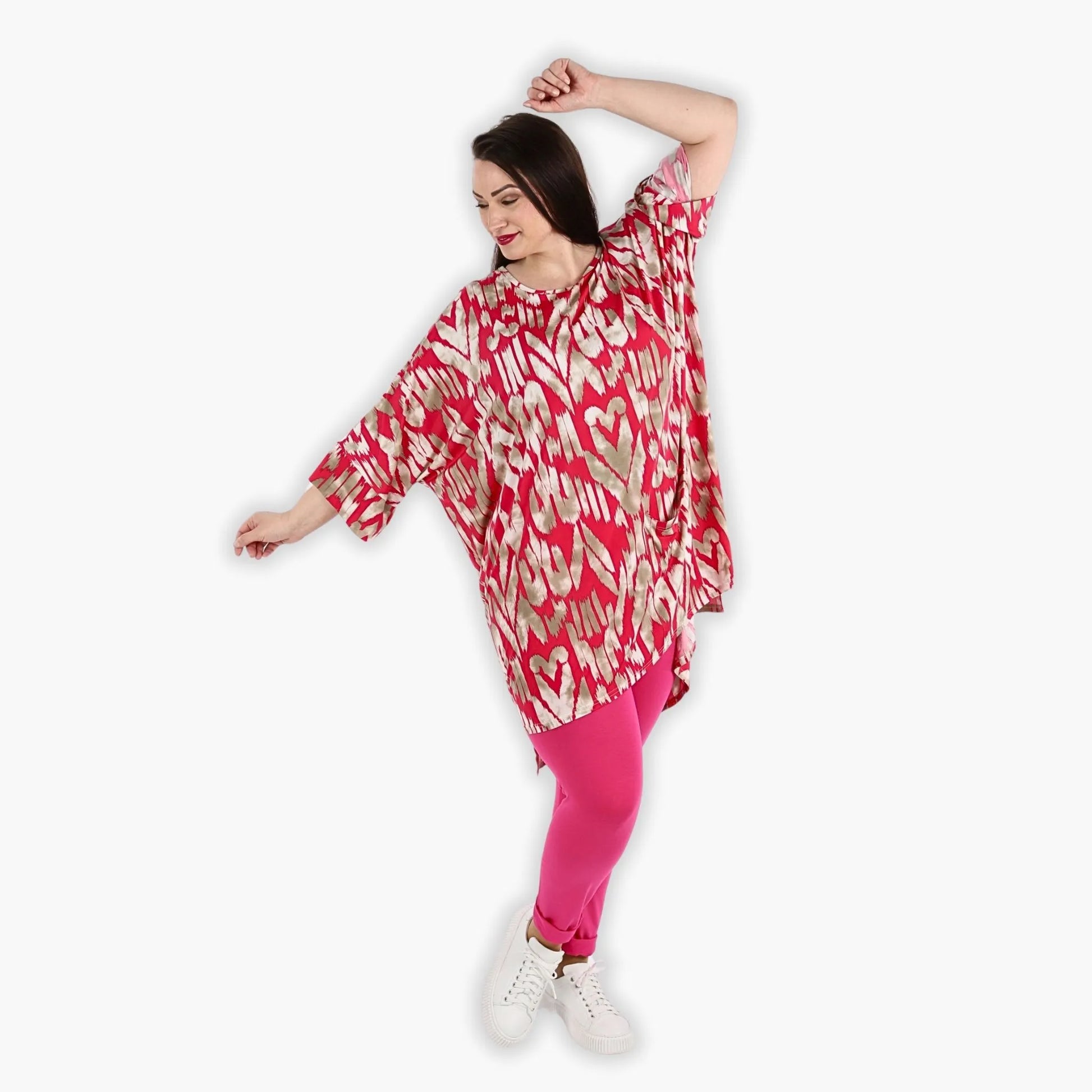 AKH Fashion Bigshirt in gerader Form, aus Viskose, 1296.06925, Fuchsia-Beige, Grafik, Schick