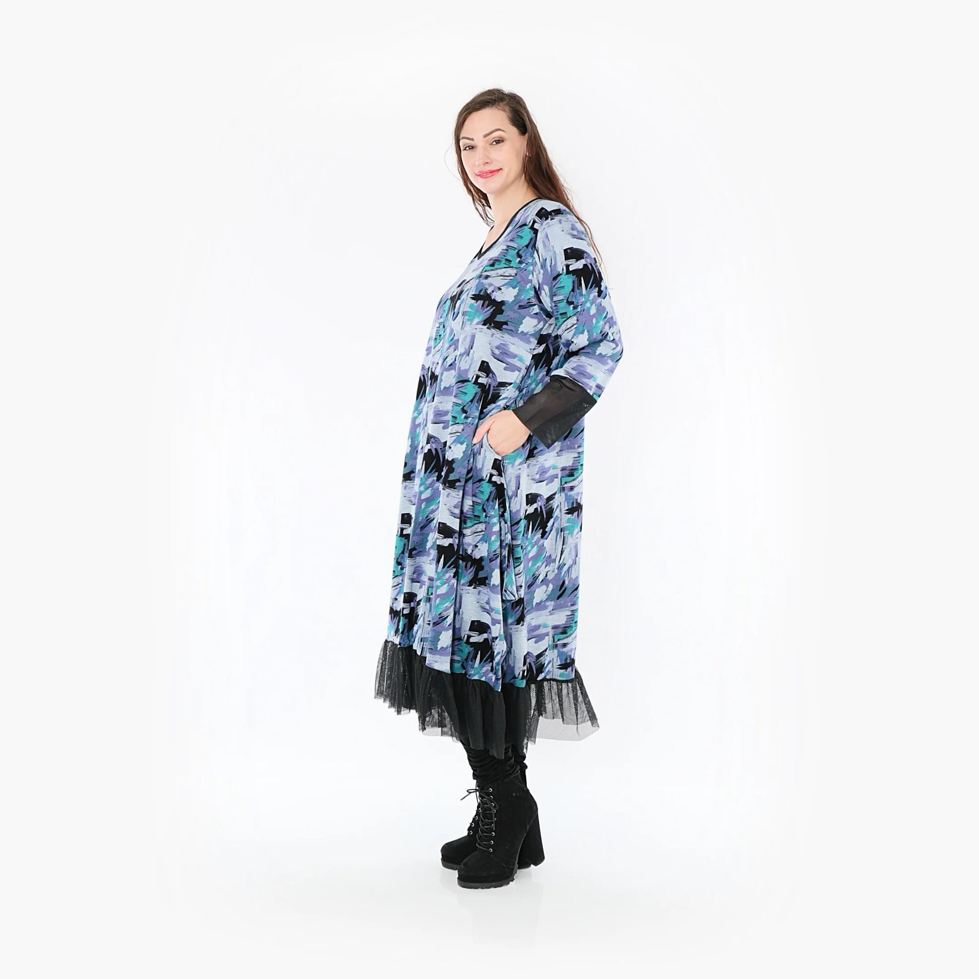 Ballonkleid von AKH Fashion aus Viskose, 1381.05909, Petrol, Grafik, Schick, Modern