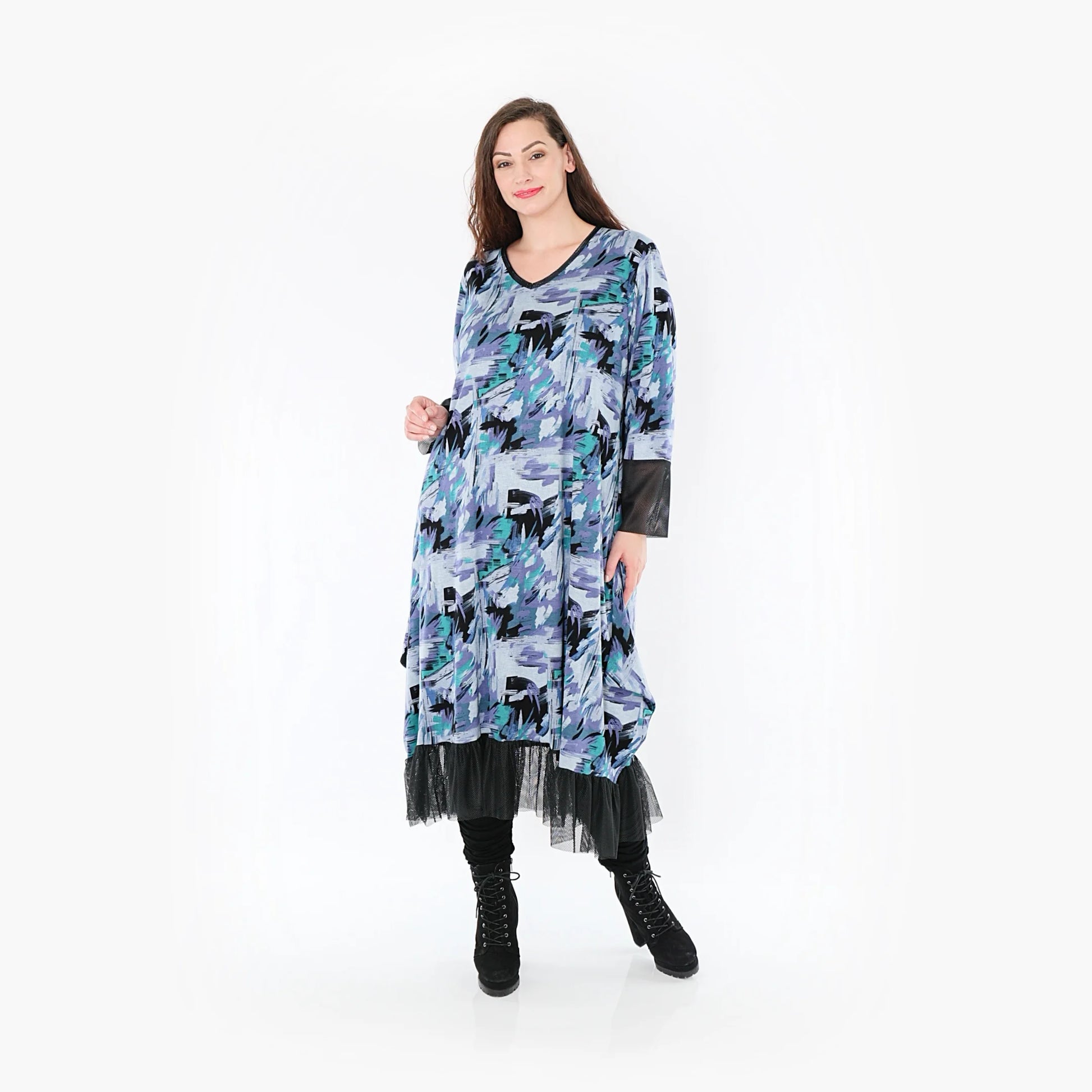 Ballonkleid von AKH Fashion aus Viskose, 1381.05909, Petrol, Grafik, Schick, Modern