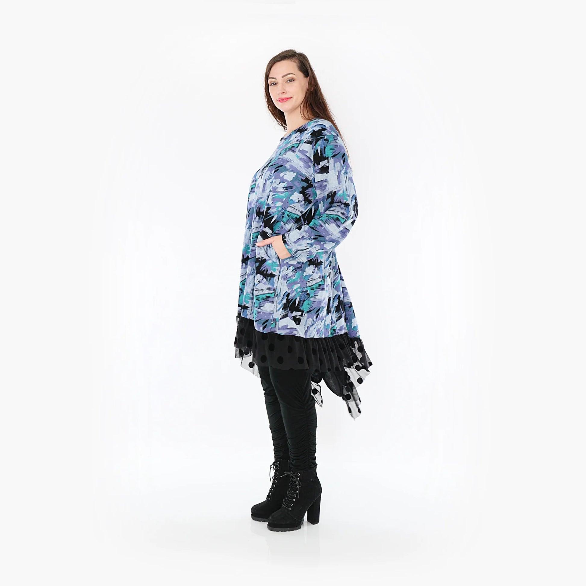 AKH Fashion Kleid in asymmetrischer Form, aus Viskose, 1381.06875, Petrol, Grafik, Schick