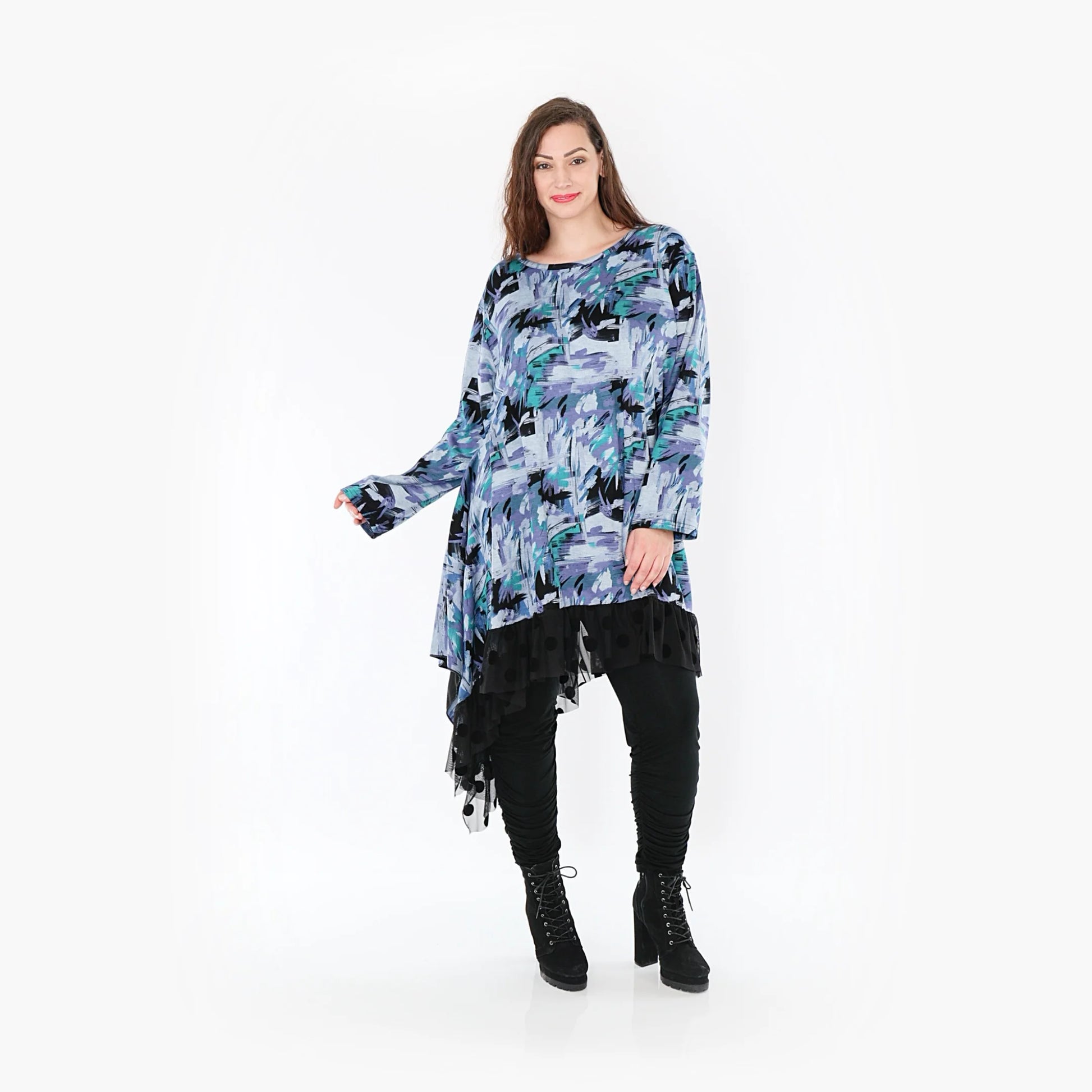 AKH Fashion Kleid in asymmetrischer Form, aus Viskose, 1381.06875, Petrol, Grafik, Schick