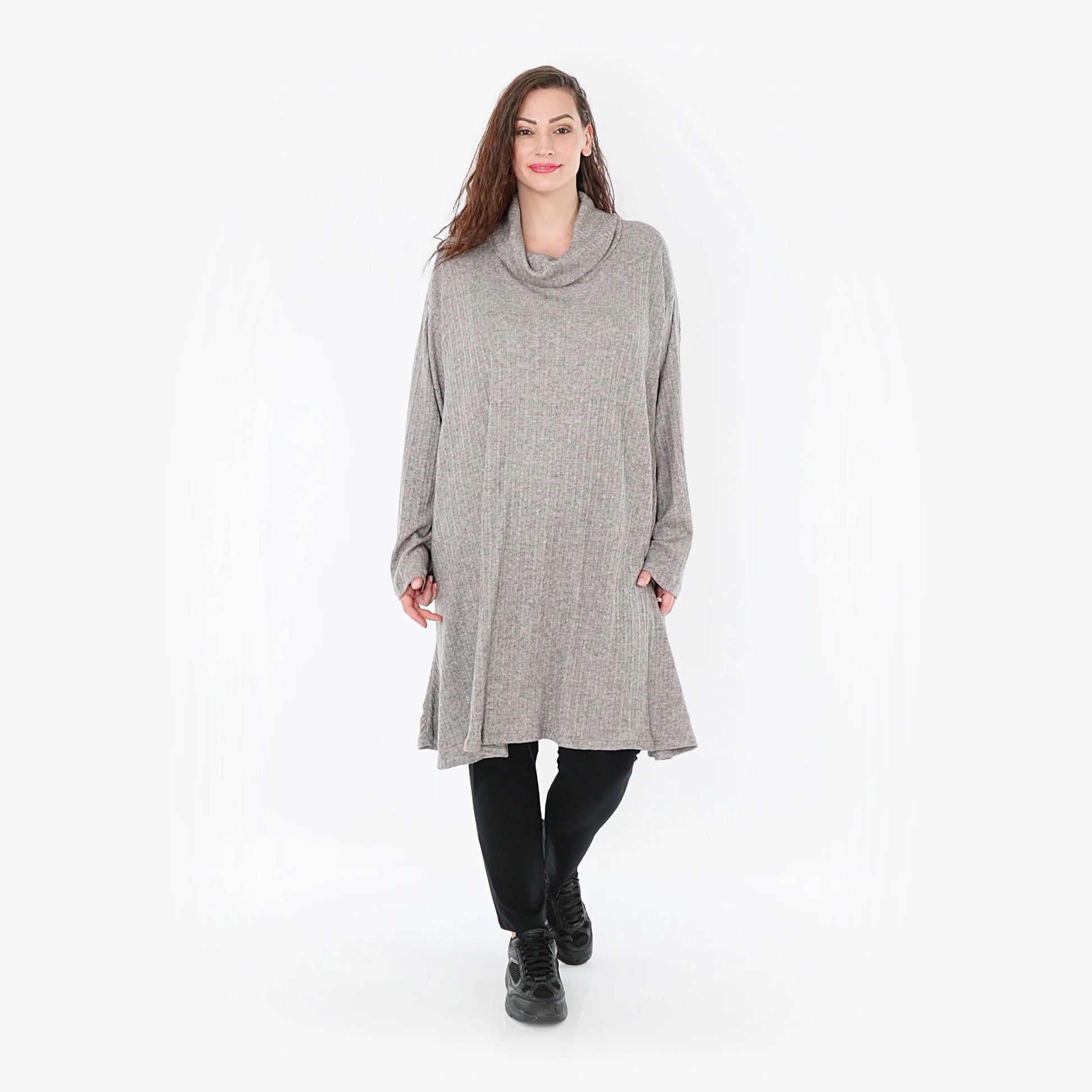 A-Form Bigshirt von AKH Fashion aus Polyurethan, 1384.02666, Grau, Gerippt, Schick, Modern