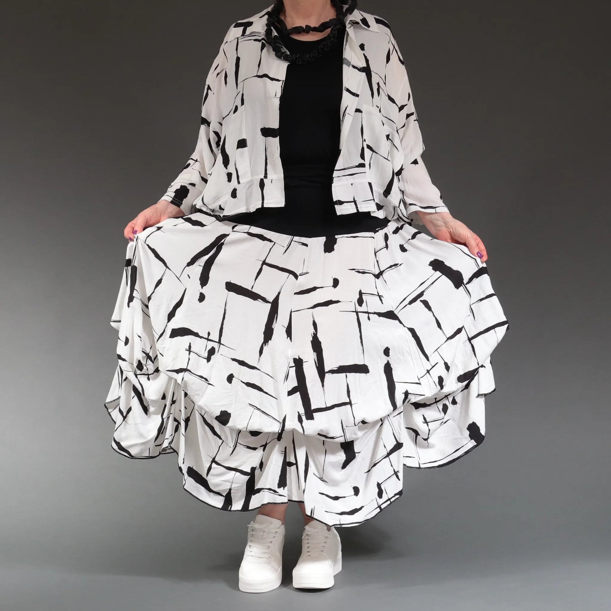 Ballonrock von AKH Fashion aus Viskose, 1239.07559, Weiß-Schwarz, Pinselstrich, Schick
