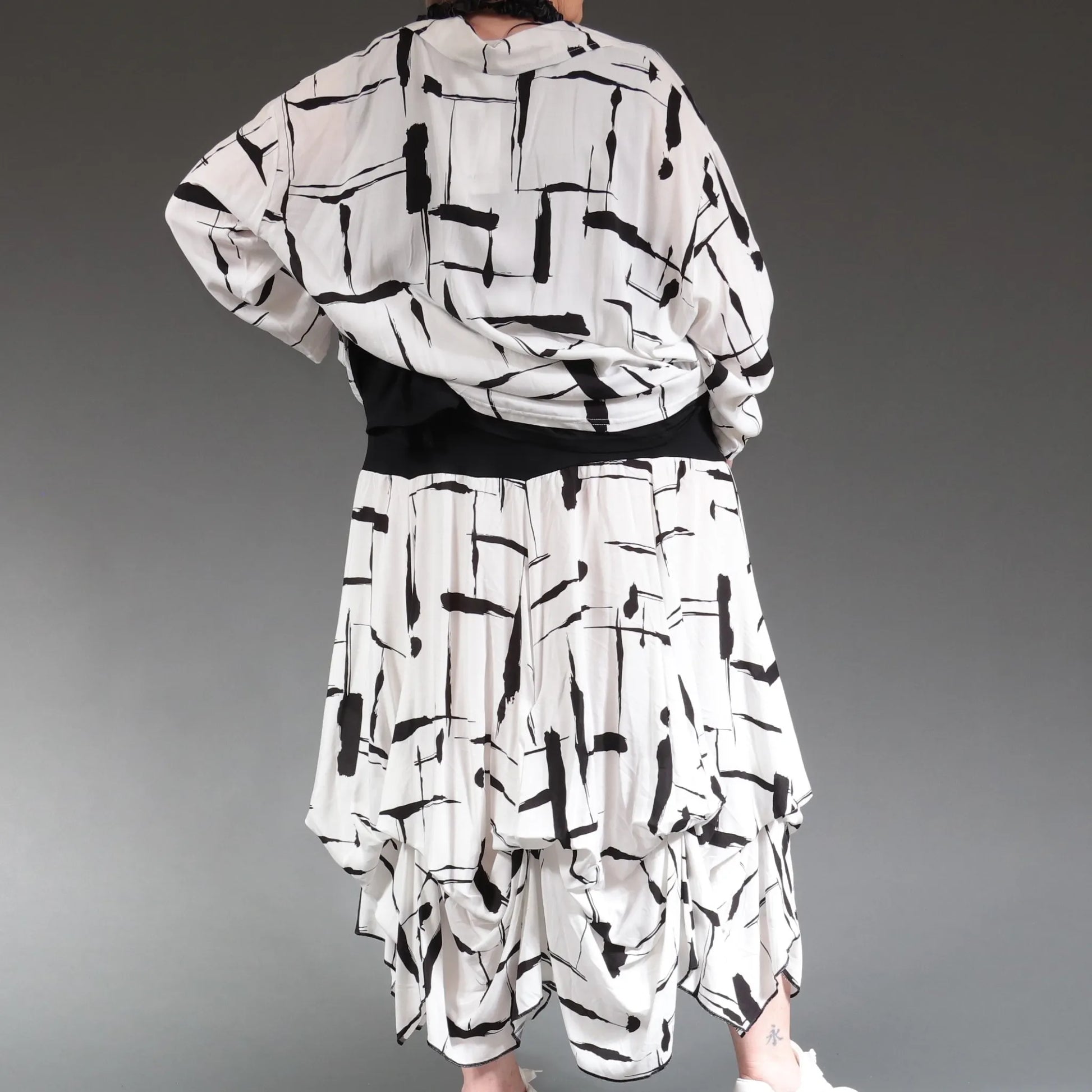 Ballonrock von AKH Fashion aus Viskose, 1239.07559, Weiß-Schwarz, Pinselstrich, Schick