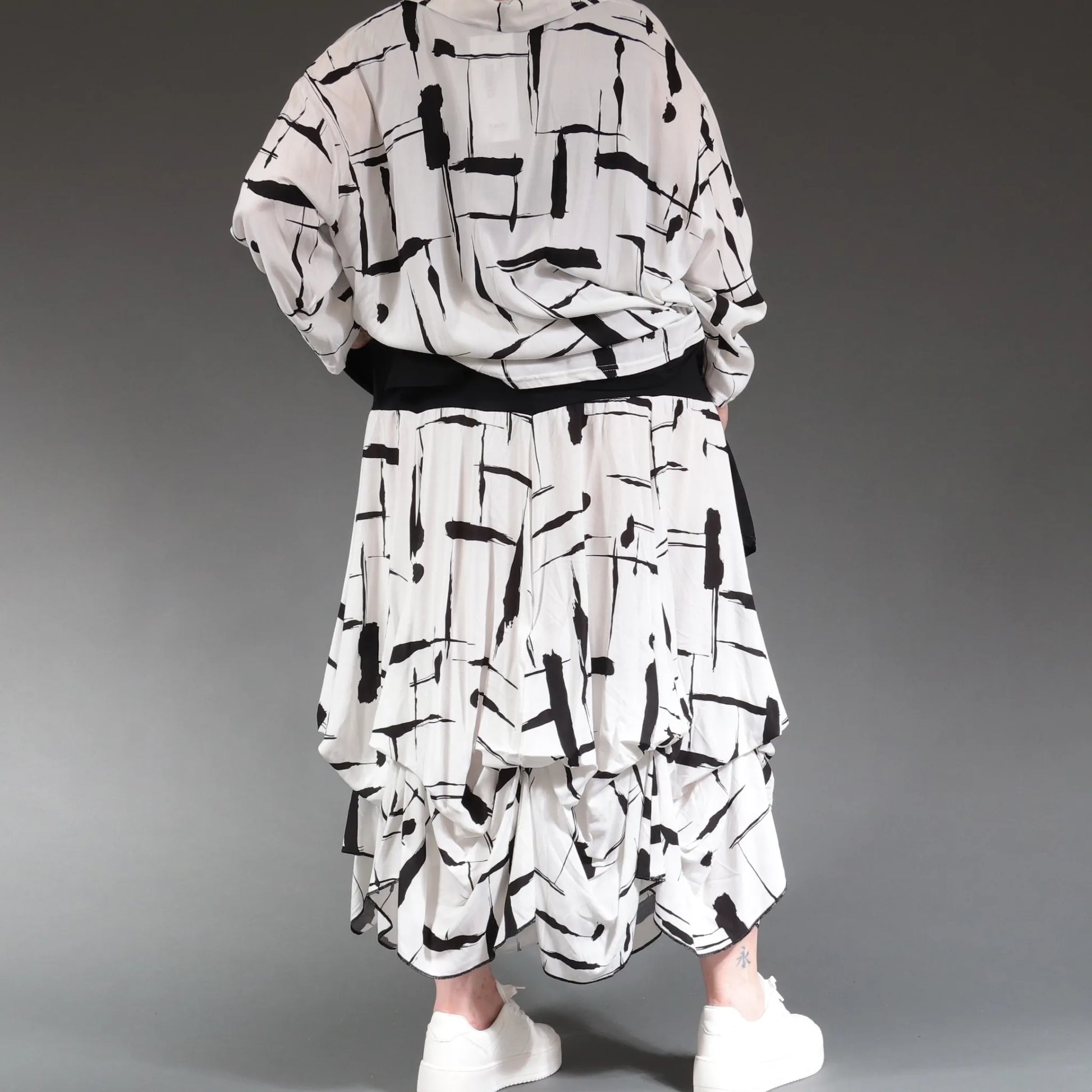 Ballonrock von AKH Fashion aus Viskose, 1239.07559, Weiß-Schwarz, Pinselstrich, Schick