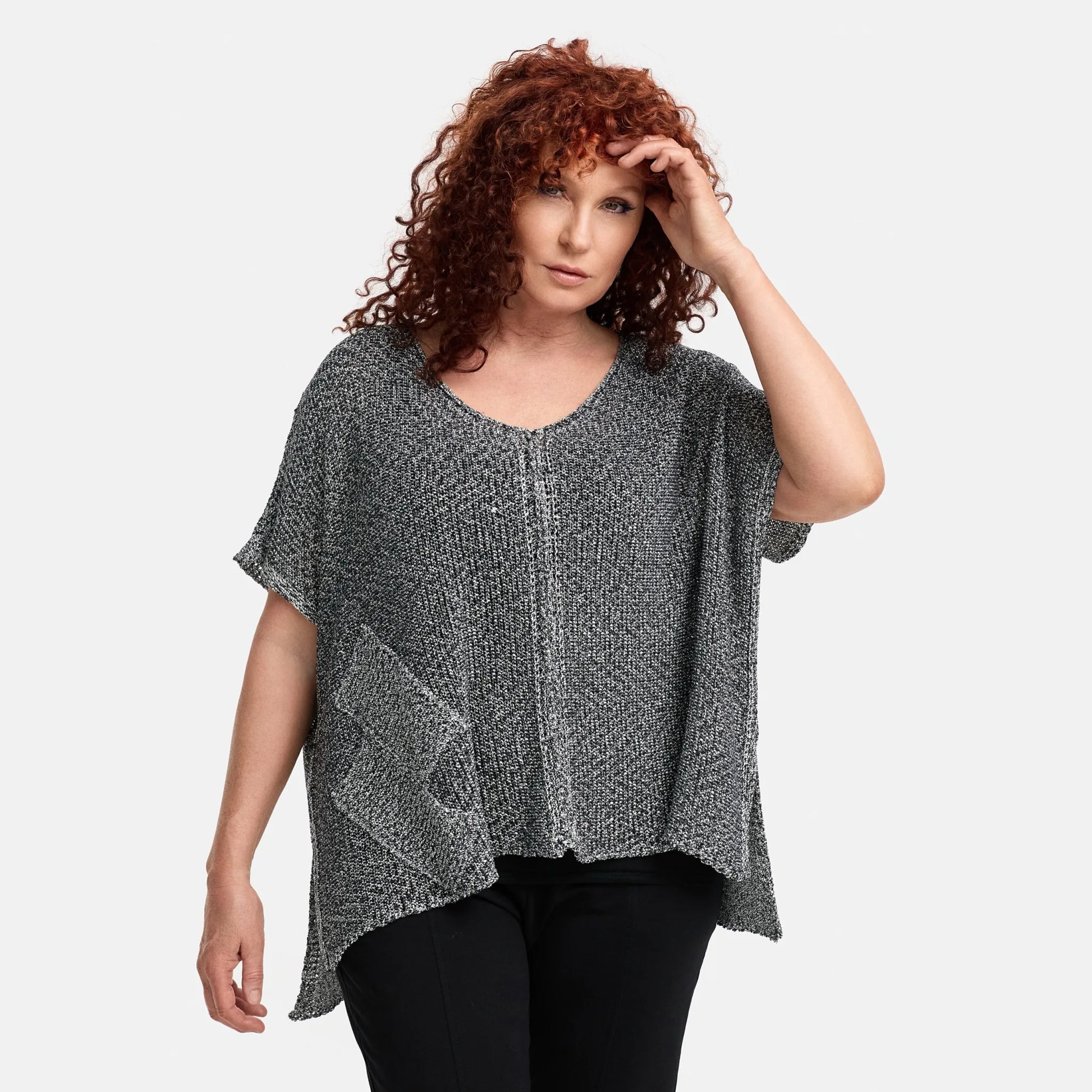Amandine Pullover in kastiger Form, aus Baumwolle, A2801, Pfeffer&Salz, Schick, Modern