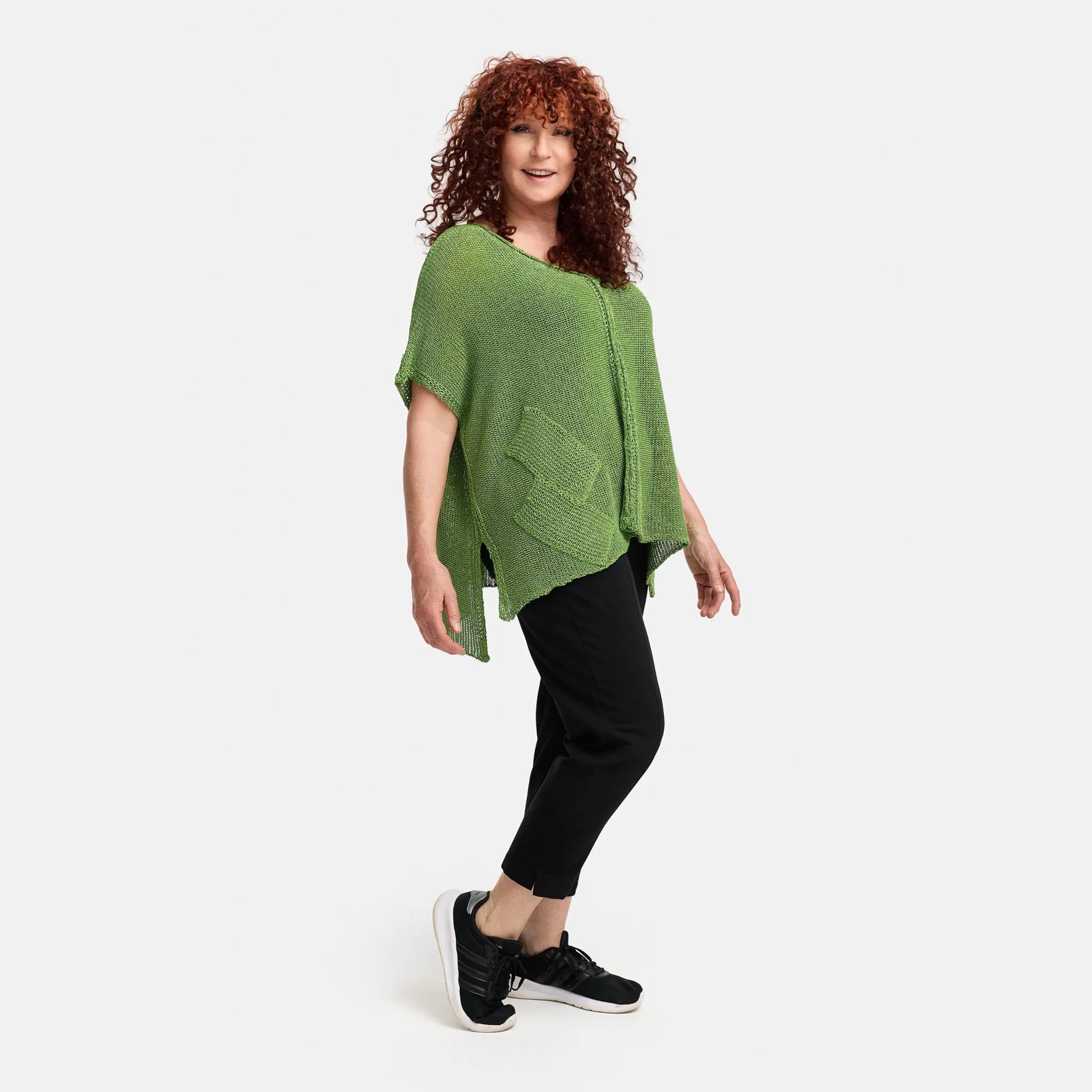 Amandine Pullover in kastiger Form, aus Baumwolle, A2801, Grün, Schick, Modern, Bequem