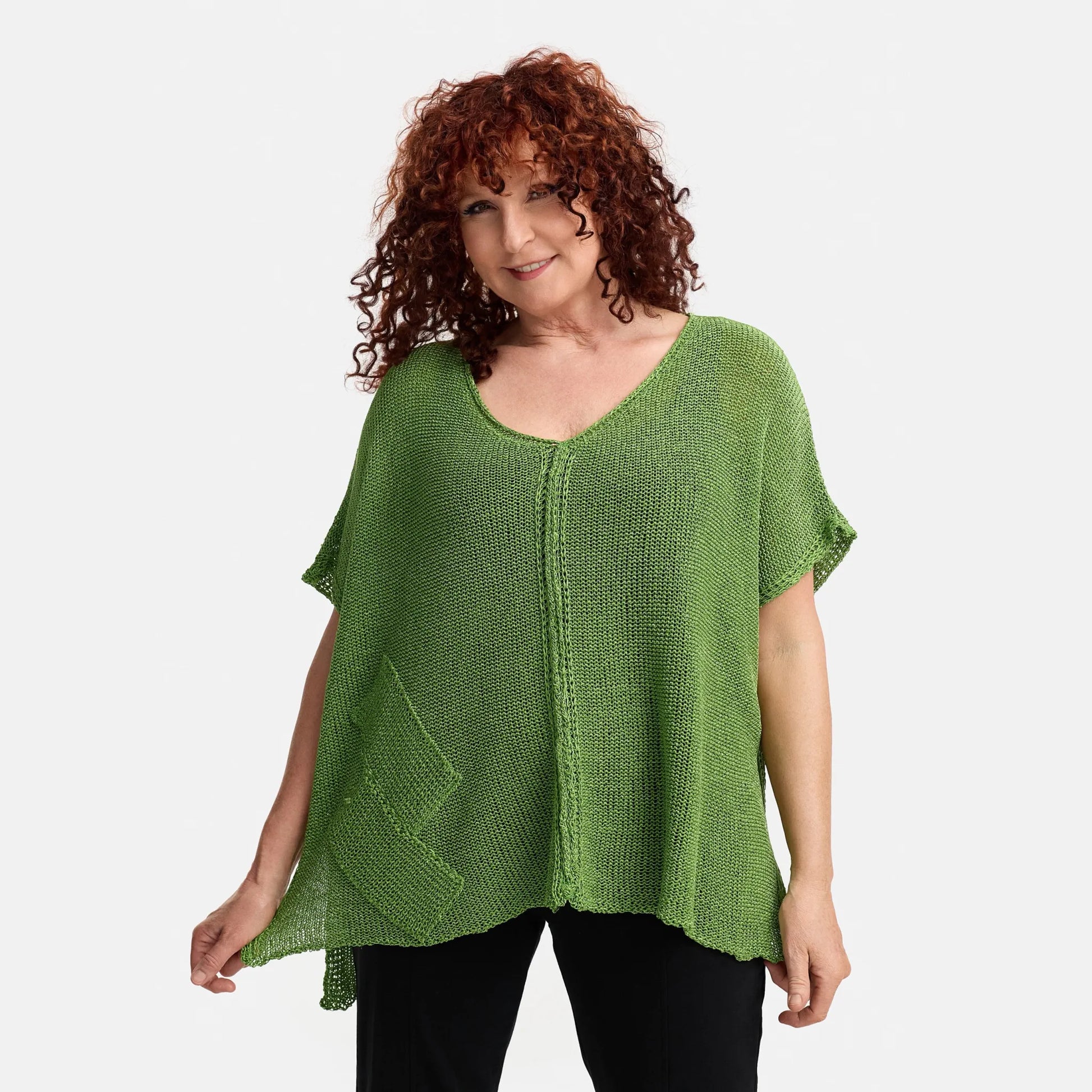 Amandine Pullover in kastiger Form, aus Baumwolle, A2801, Grün, Schick, Modern, Bequem