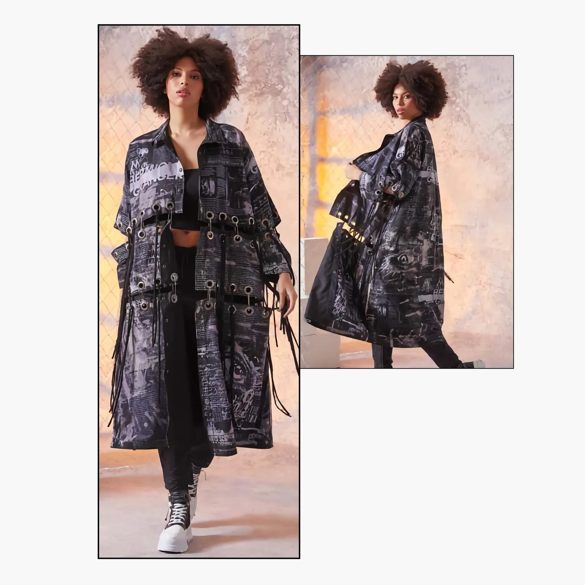 H4 Fashion Mantel in gerader Form, aus Baumwolle, 1874, Schwarz, Schick, Modern, Bequem