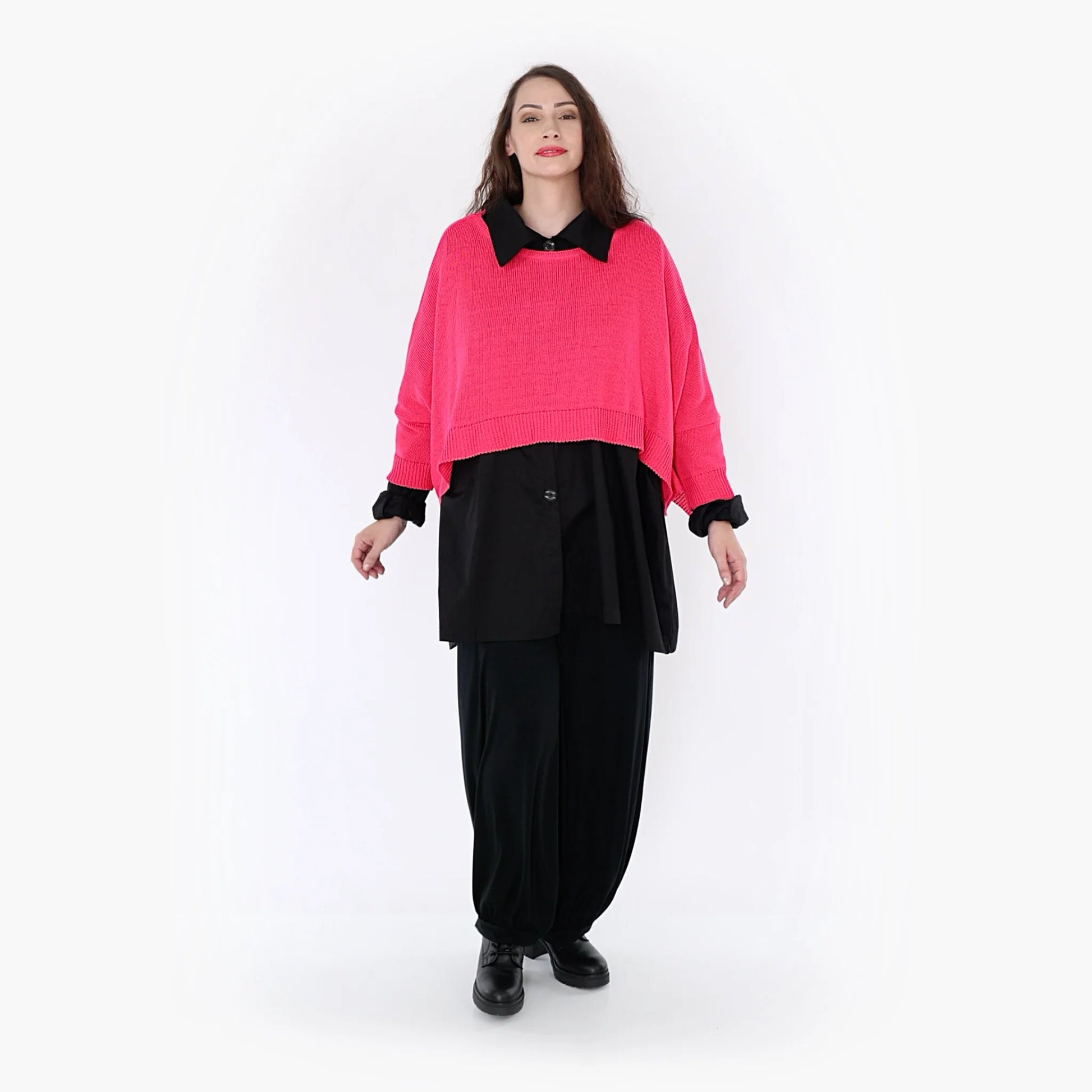 AKH Fashion Überwurf in kastiger Form, aus Materialmix, 1110.02336, Fuchsia, Schick