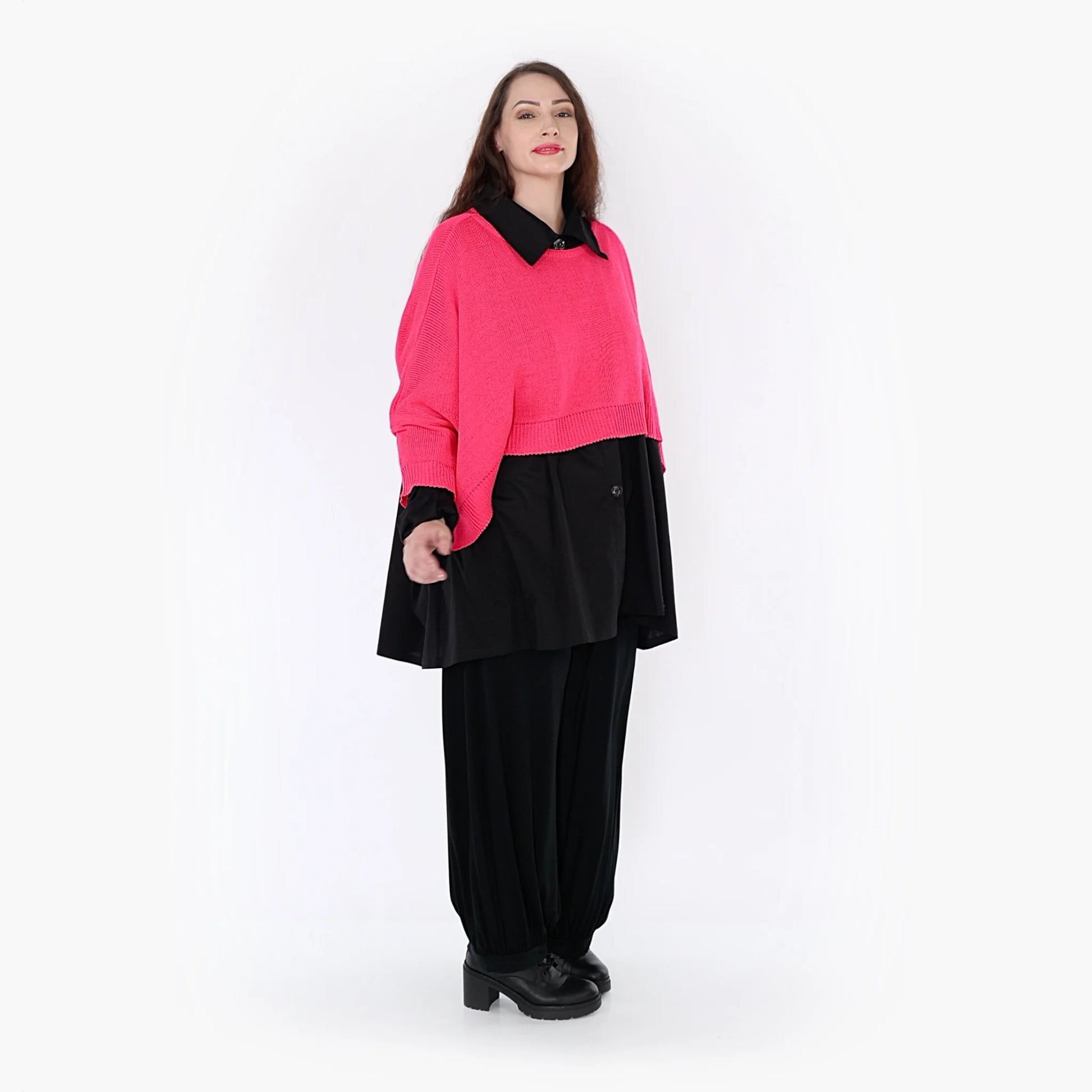 AKH Fashion Überwurf in kastiger Form, aus Materialmix, 1110.02336, Fuchsia, Schick
