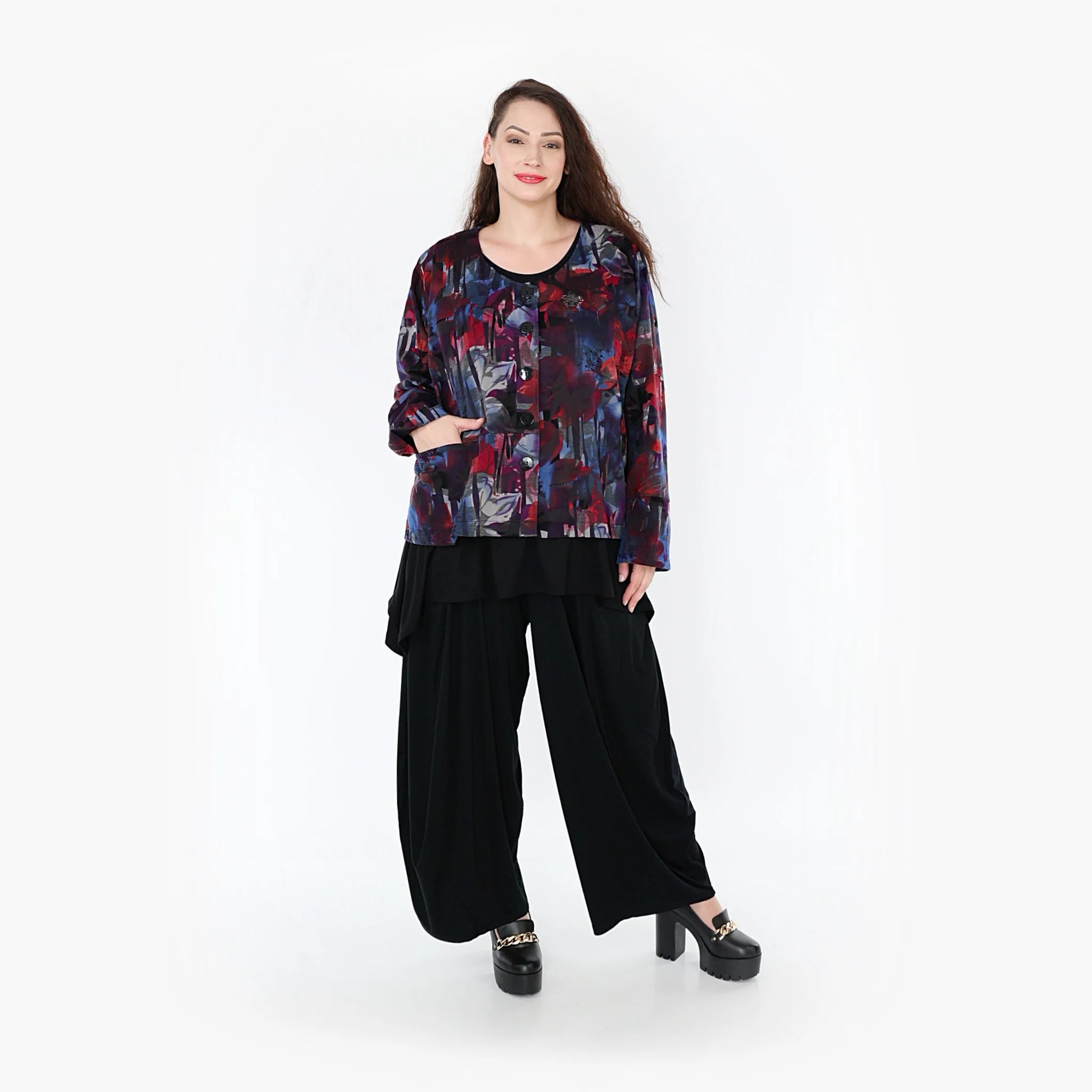 AKH Fashion Jacke in gerader Form, aus Viskose, 1330.02149, Rot-Blau-Grau, Farbmix