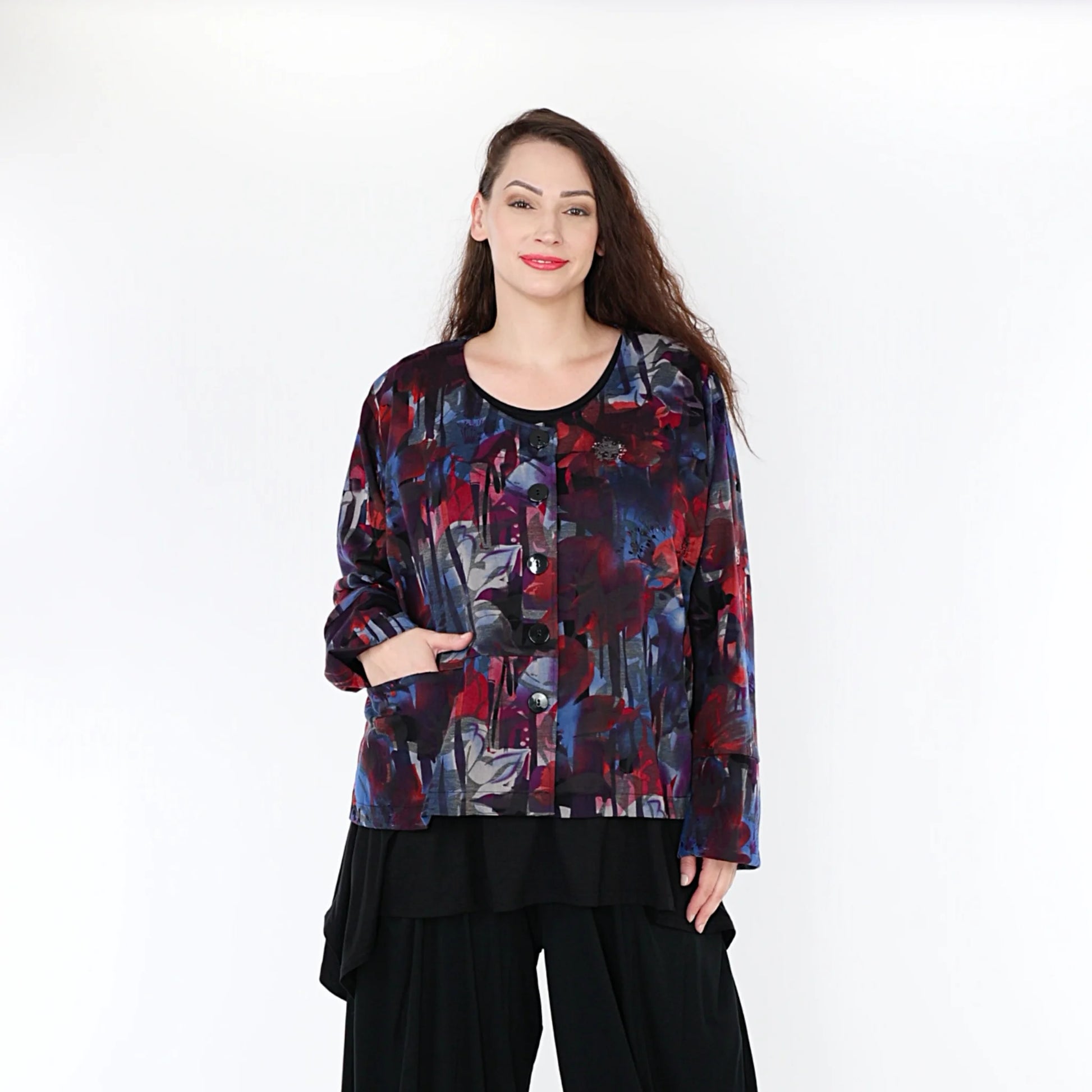 AKH Fashion Jacke in gerader Form, aus Viskose, 1330.02149, Rot-Blau-Grau, Farbmix