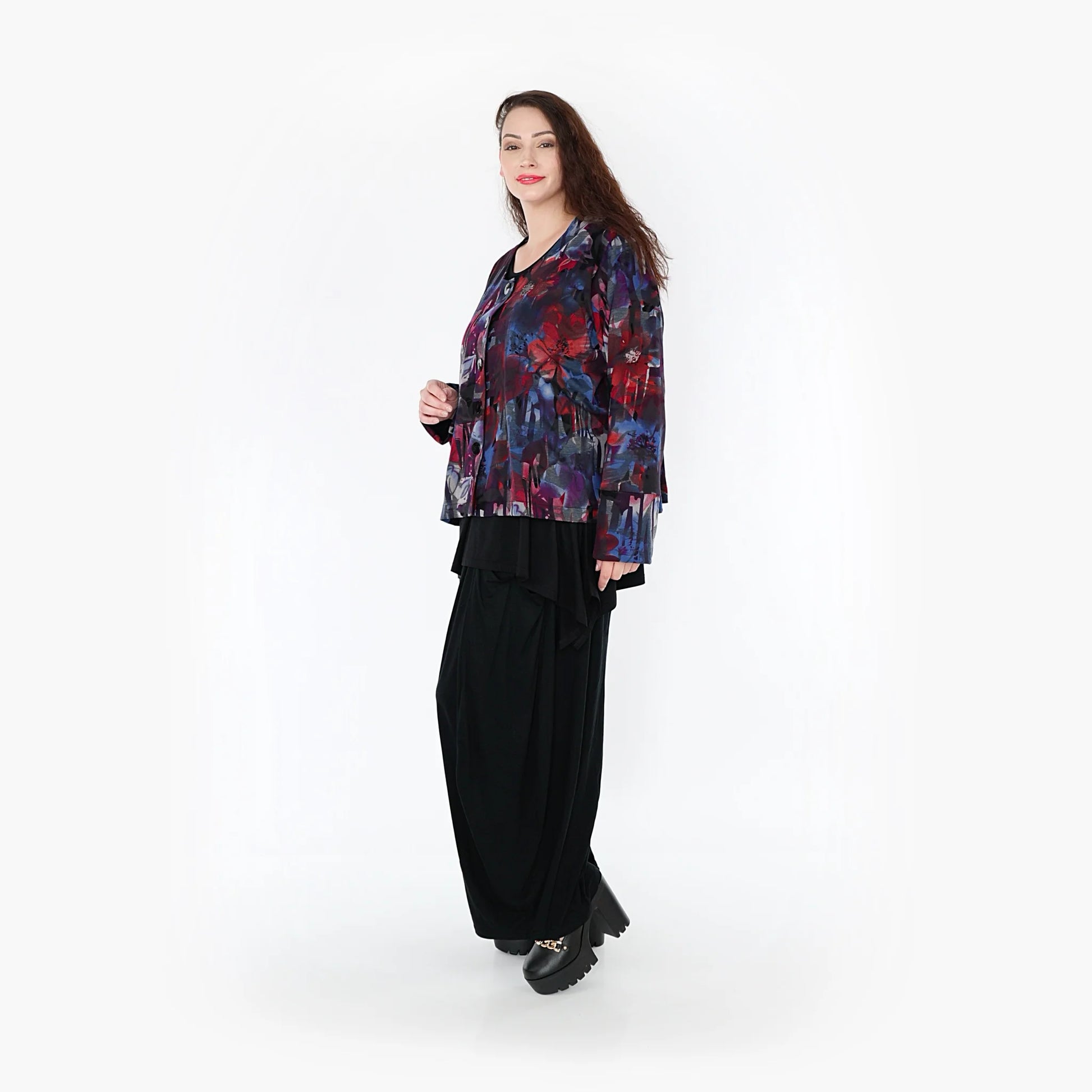 AKH Fashion Jacke in gerader Form, aus Viskose, 1330.02149, Rot-Blau-Grau, Farbmix