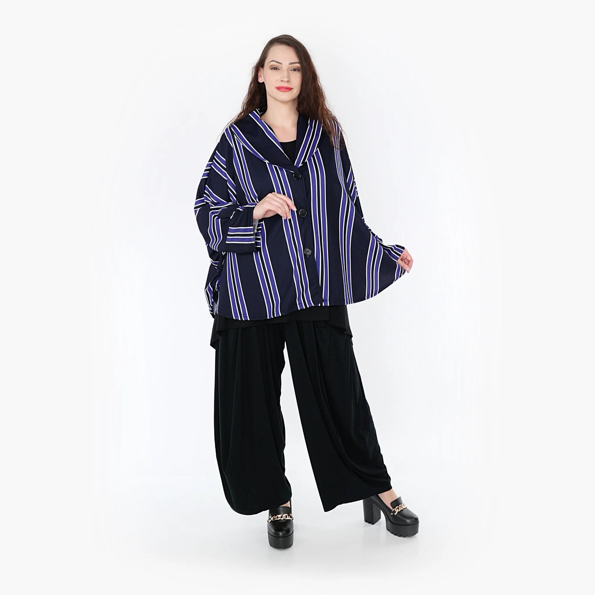 AKH Fashion Jacke in gerundeter Form, aus Materialmix, 1331.00140, Blau-Marine-Weiß