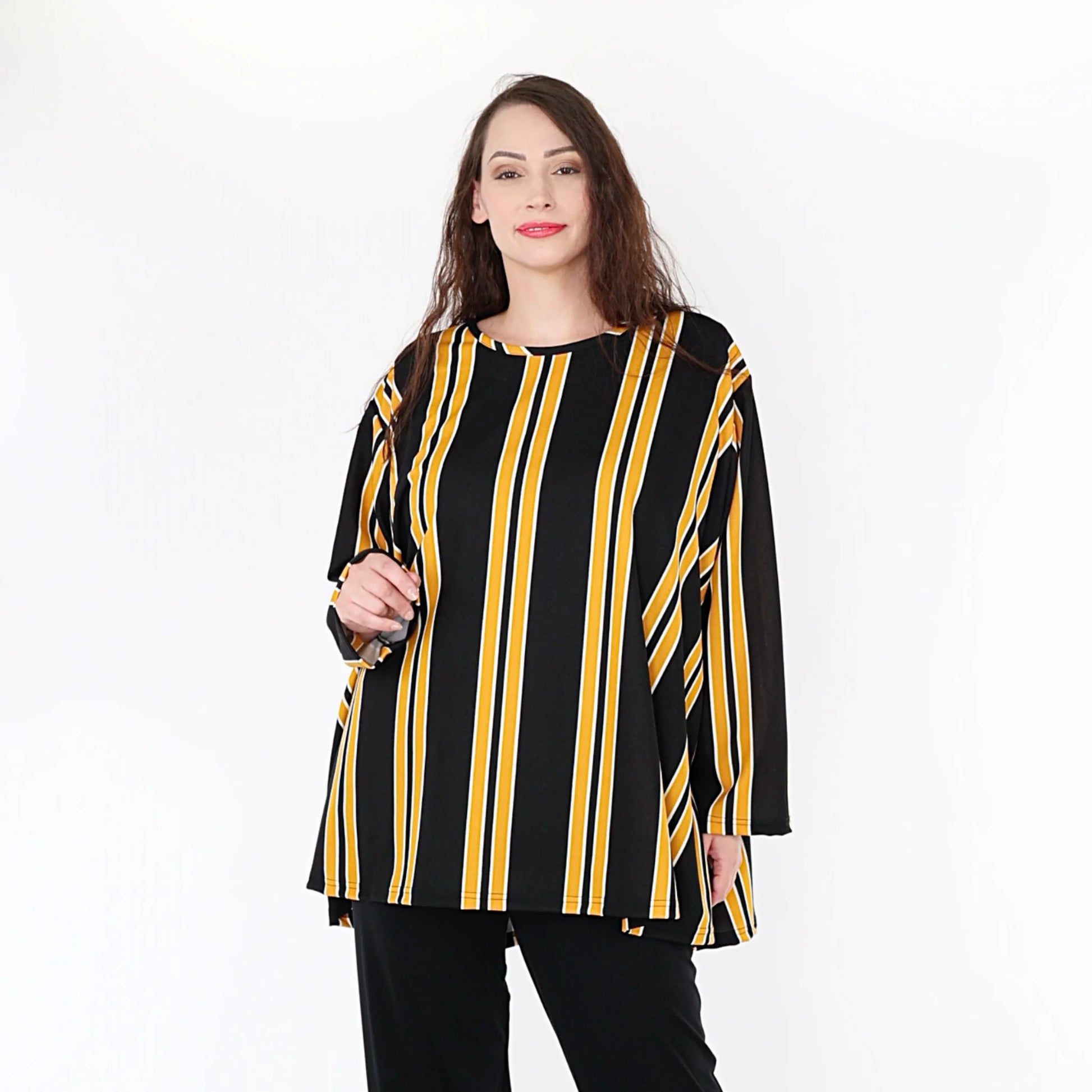 A-Form Bigshirt von AKH Fashion aus Materialmix, 1331.00593, Gelb-Schwarz-Weiß, Schick