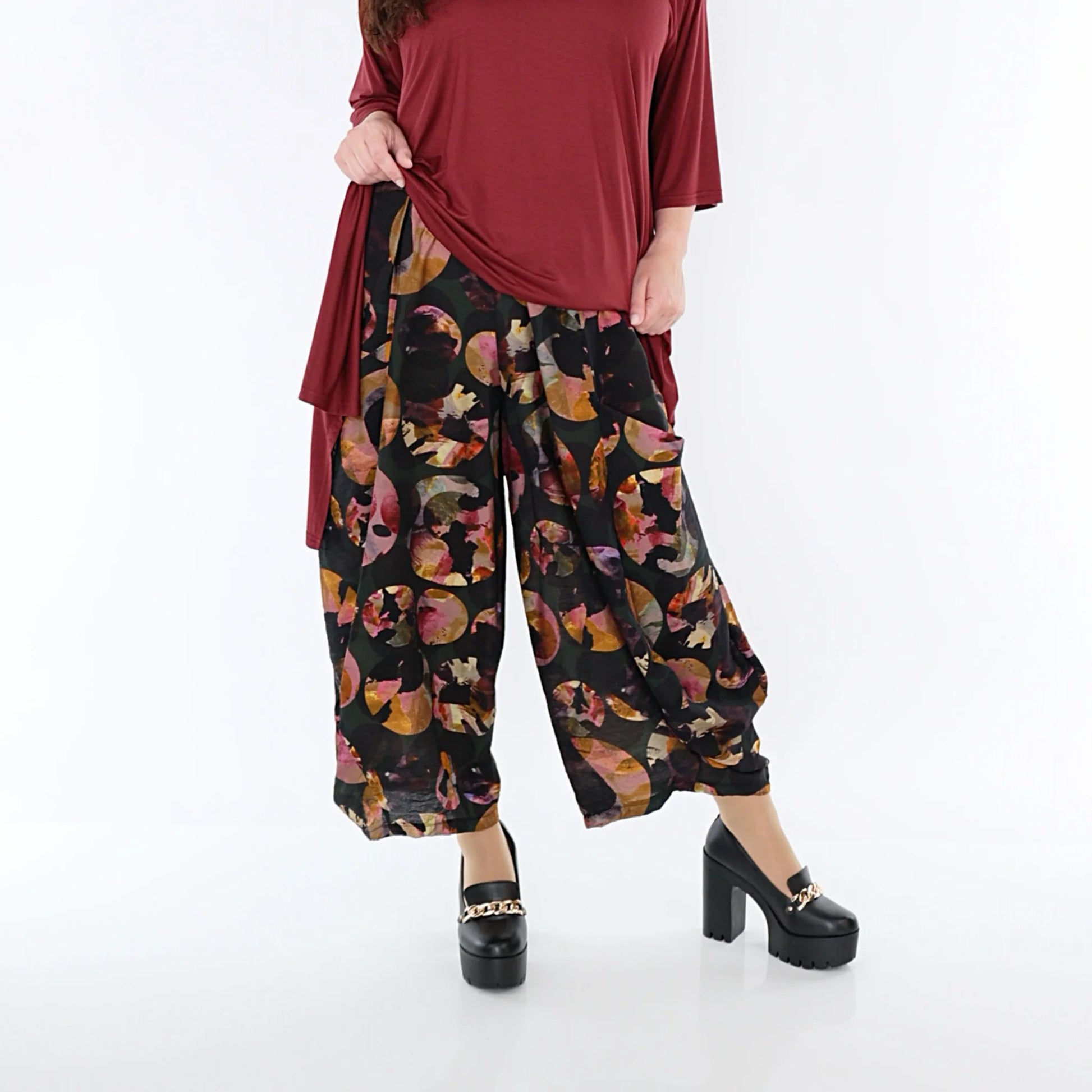 Ballonhose von AKH Fashion aus Viskose, 1335.08069, Grün-Mehrfarbig, Punkte, Schick