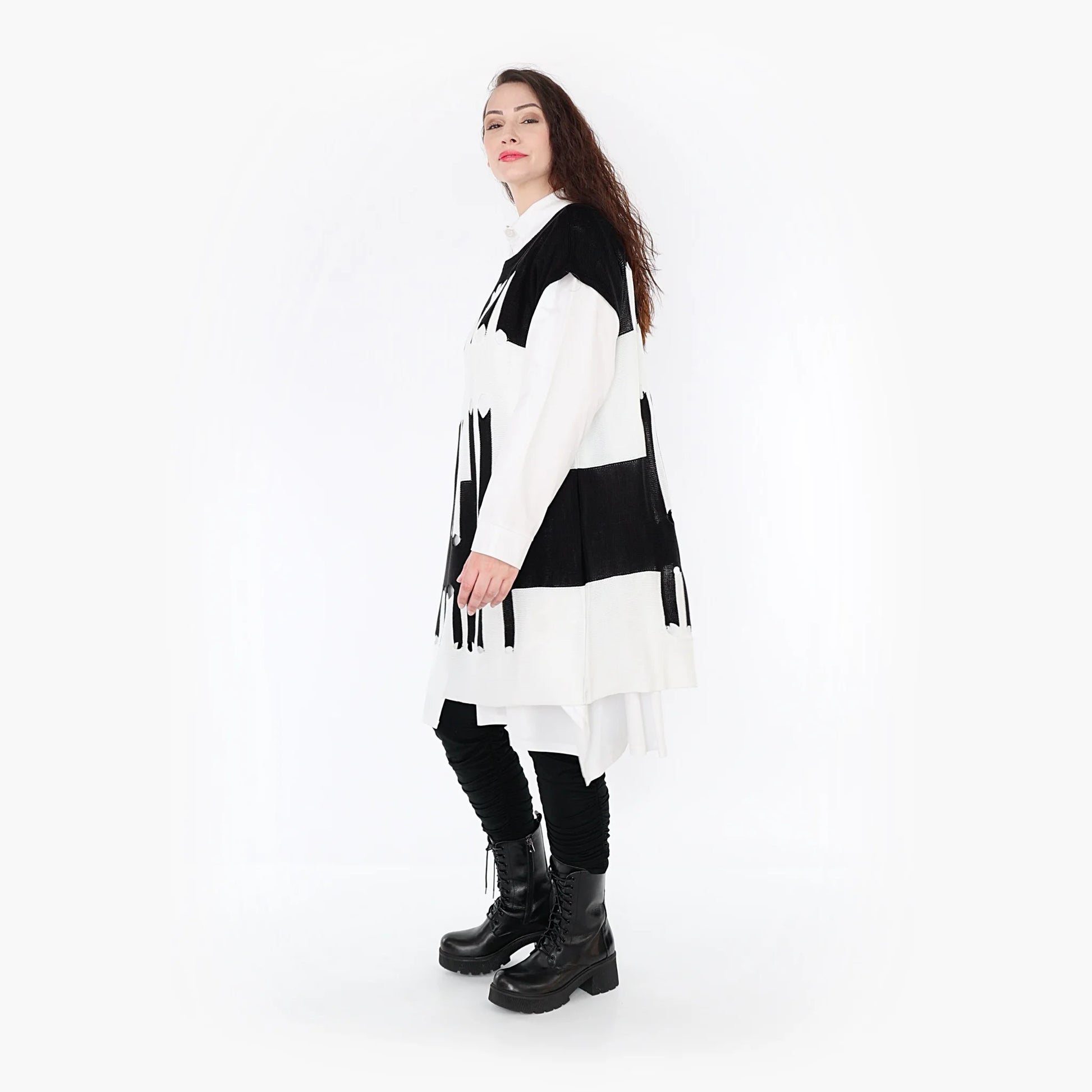 AKH Fashion Überwurf in kastiger Form, aus Baumwolle, 1337.02415, Schwarz-Weiß, Schick