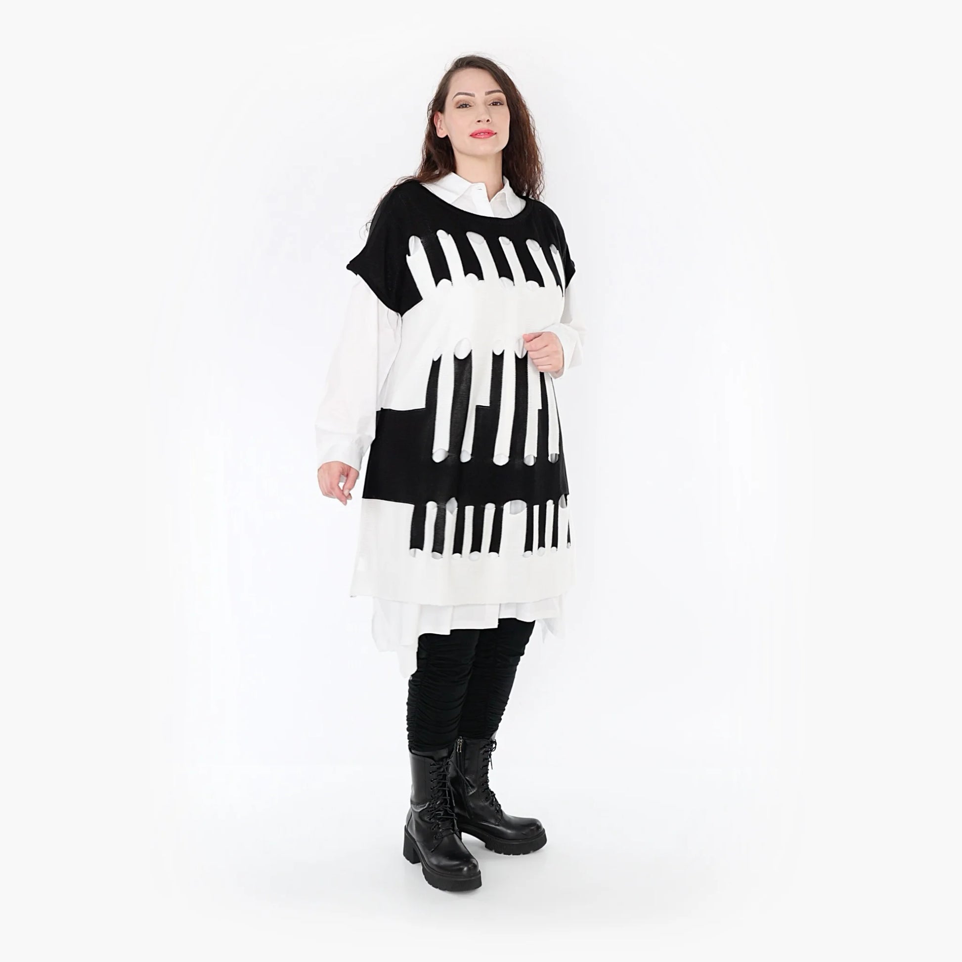 AKH Fashion Überwurf in kastiger Form, aus Baumwolle, 1337.02415, Schwarz-Weiß, Schick