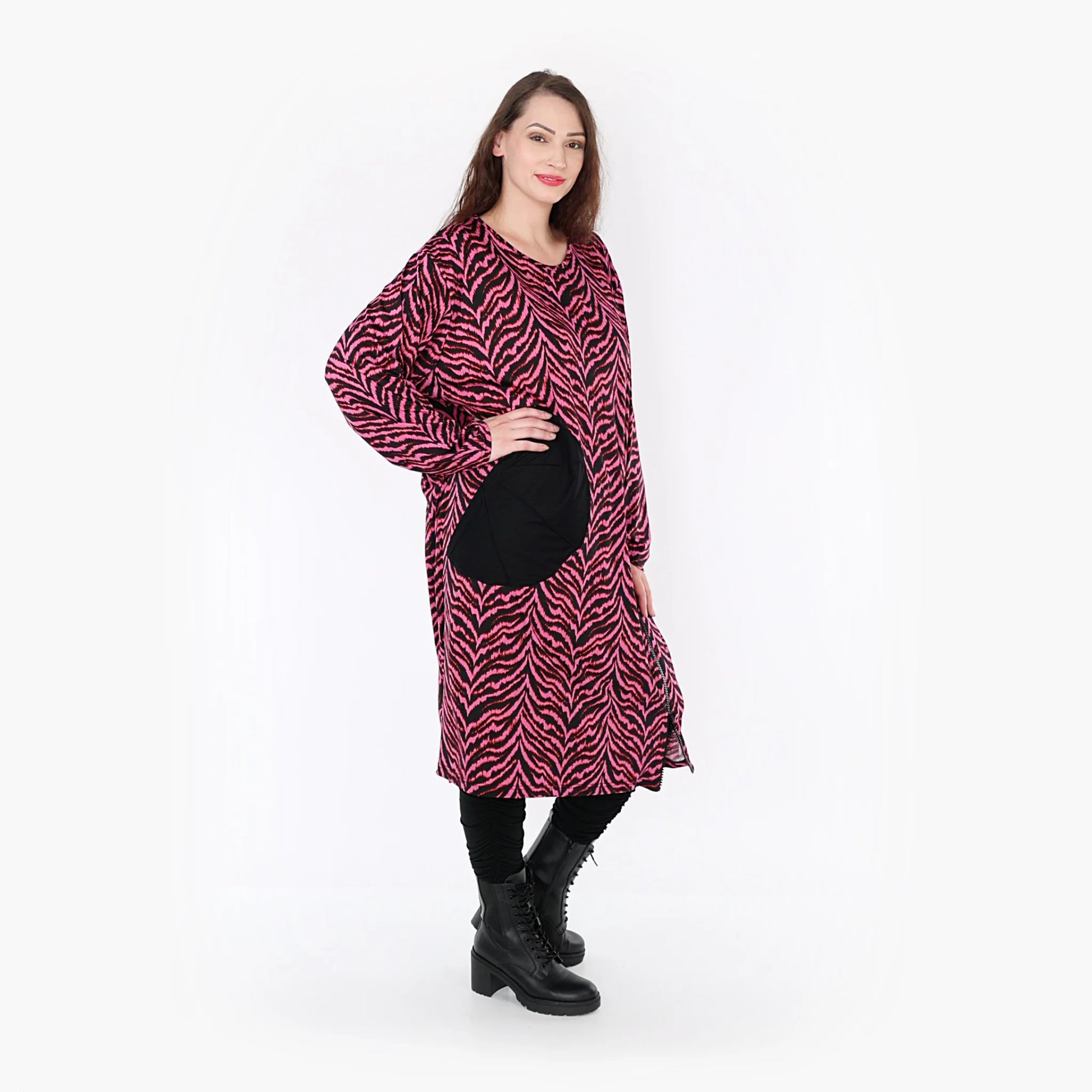 Ballonkleid von AKH Fashion aus Viskose, 1344.06942, Fuchsia-Schwarz, Schick, Modern