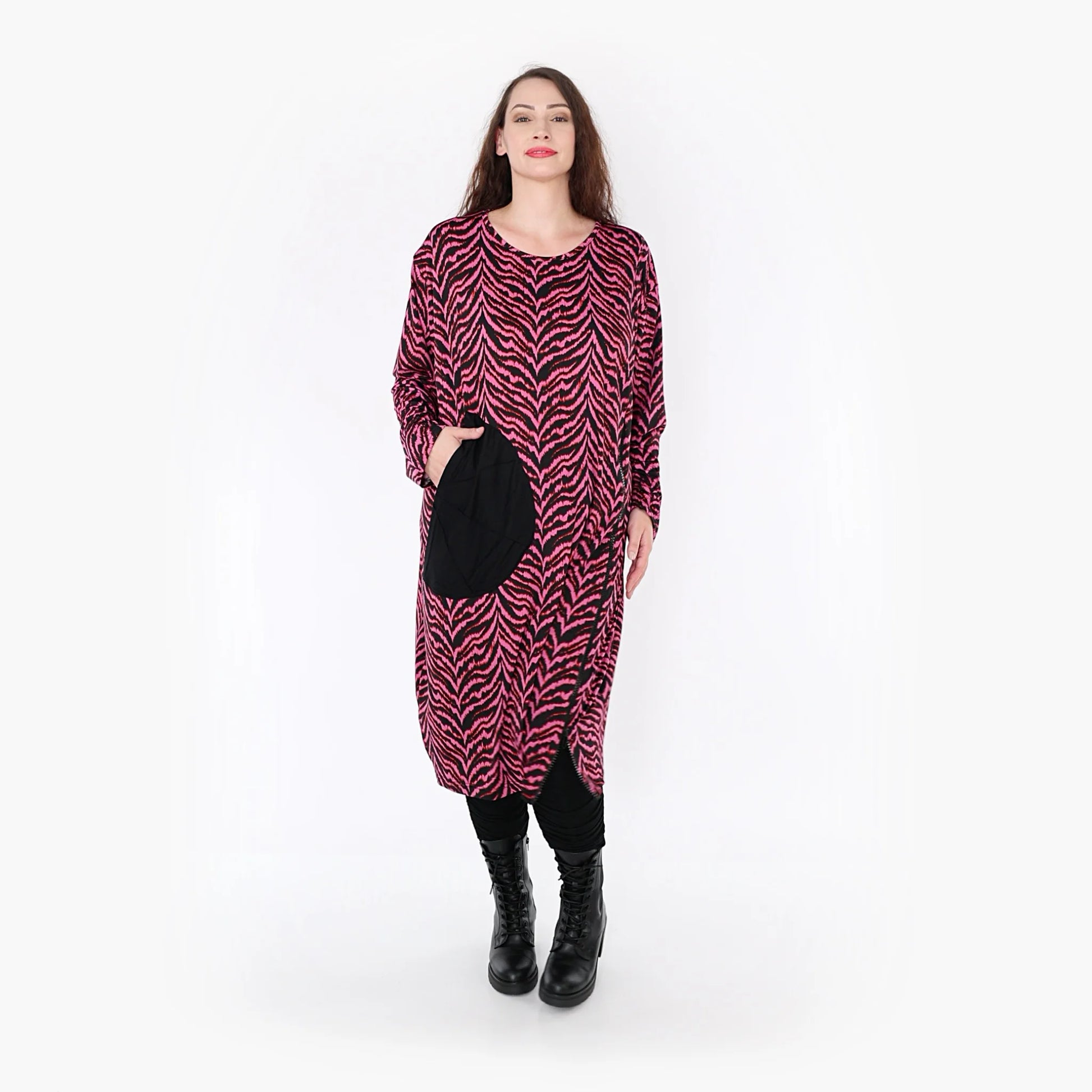 Ballonkleid von AKH Fashion aus Viskose, 1344.06942, Fuchsia-Schwarz, Schick, Modern
