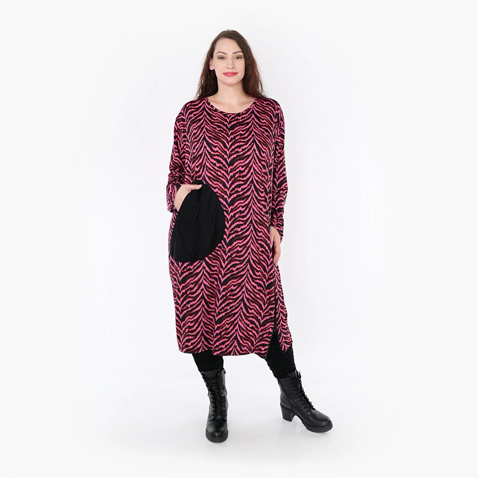 Ballonkleid von AKH Fashion aus Viskose, 1344.06942, Fuchsia-Schwarz, Schick, Modern