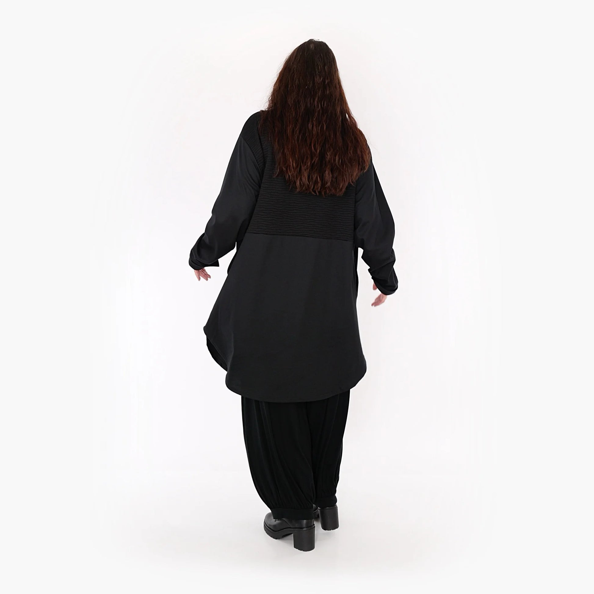 AKH Fashion Bluse in gerundeter Form, aus Materialmix, 1347.06881, Schwarz, Wellen
