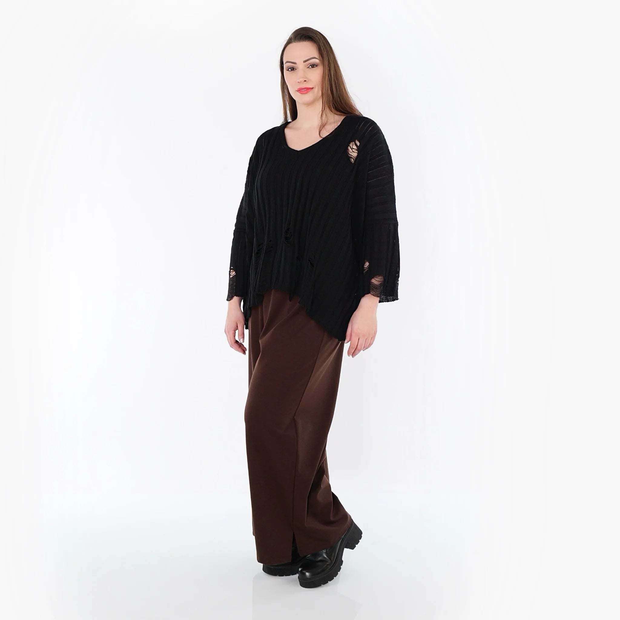  AKH Fashion Hose in gerader Form, aus Materialmix, 1536.00225, Braun, Ausgefallen, Zeitlos