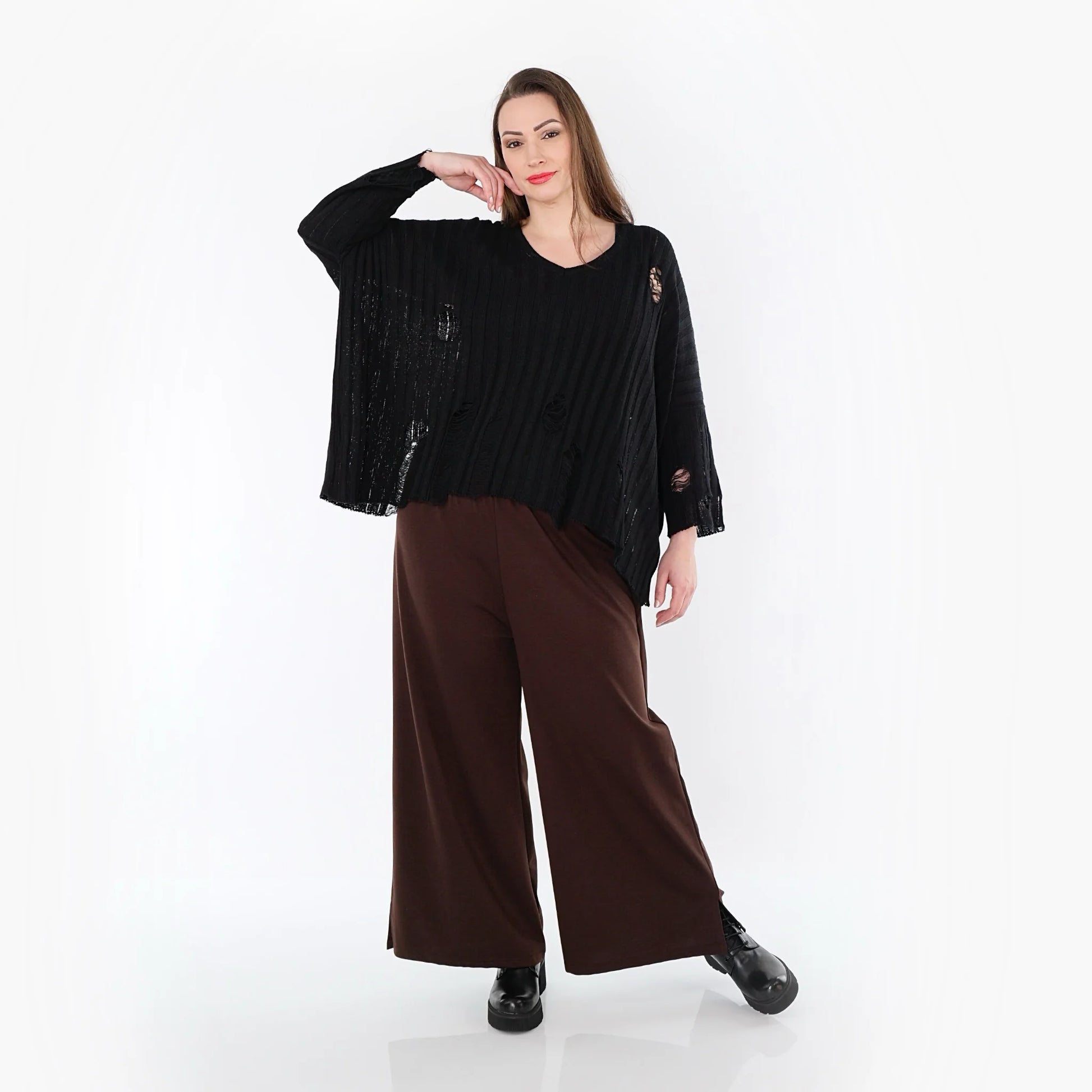  AKH Fashion Hose in gerader Form, aus Materialmix, 1536.00225, Braun, Ausgefallen, Zeitlos