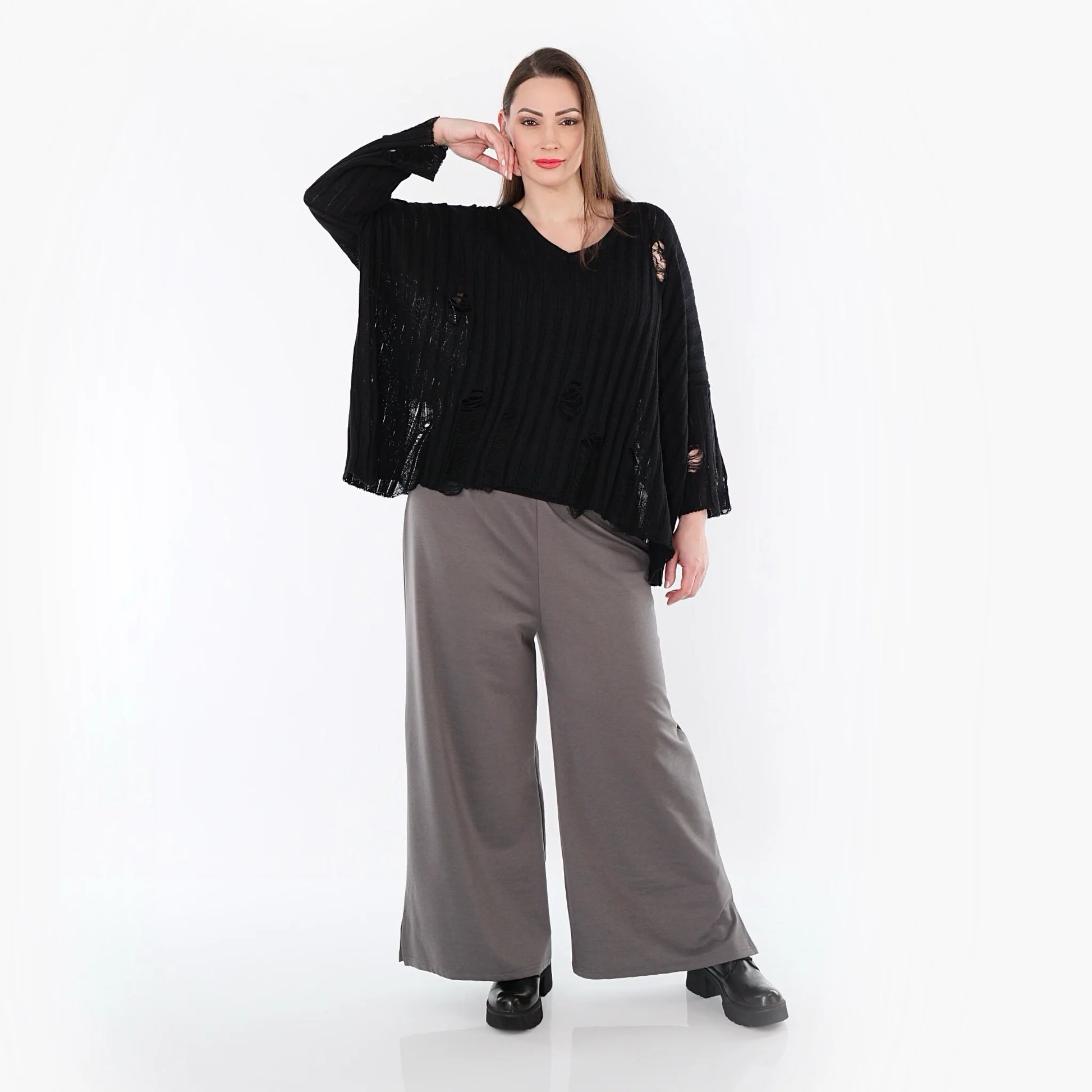  AKH Fashion Hose in gerader Form, aus Materialmix, 1536.00225, Grau, Ausgefallen, Zeitlos