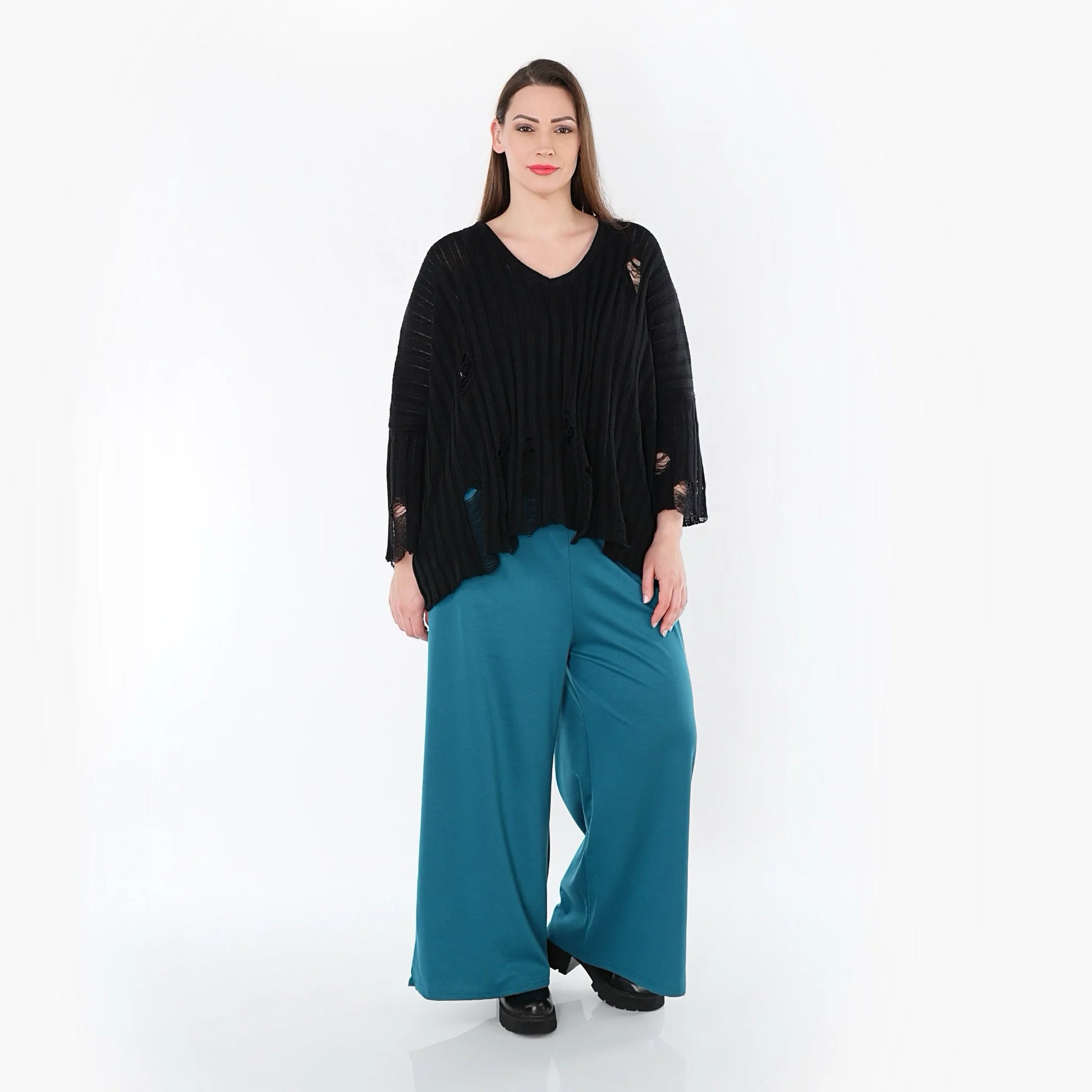  AKH Fashion Hose in gerader Form, aus Materialmix, 1536.00225, Petrol, Ausgefallen, Schick